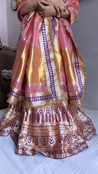 Peach tissue silk kali wala lehenga