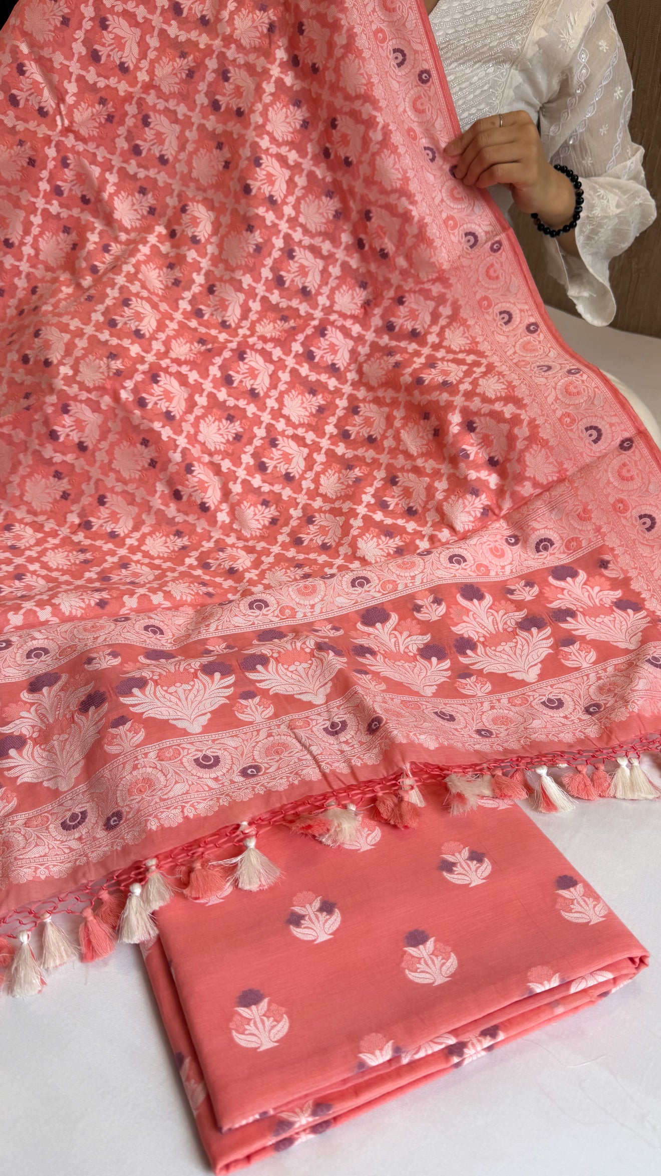 Banarasi cottom resham meenakari suit set