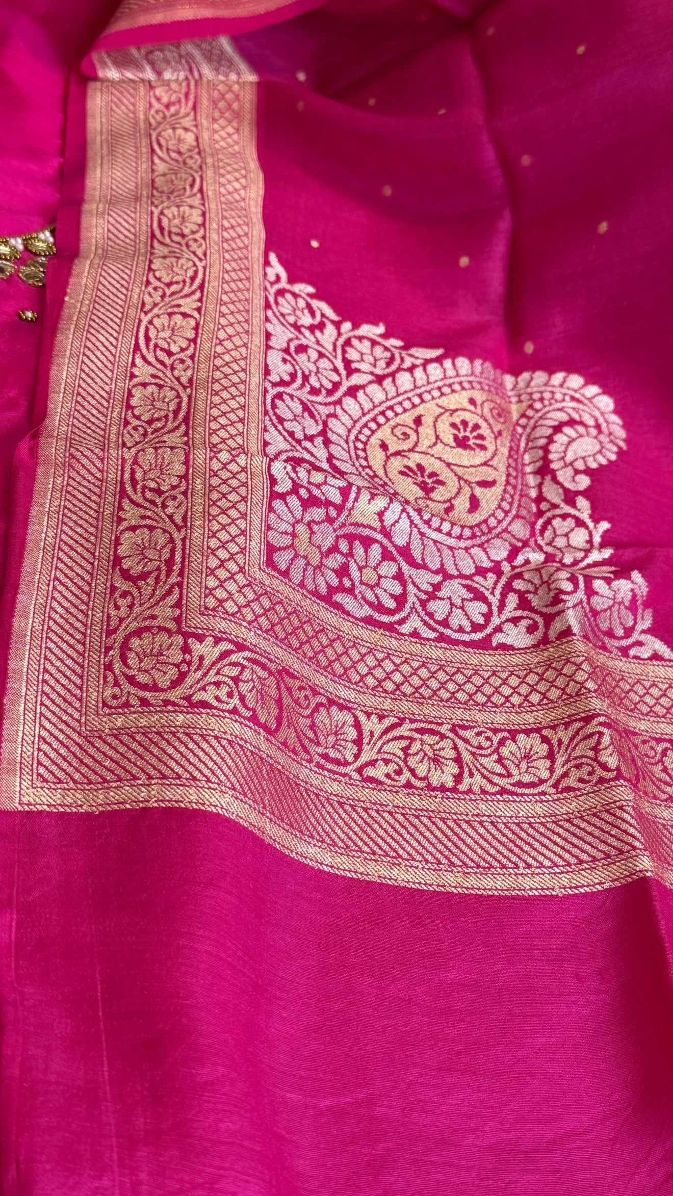 Sheesham rani pink mirror work katan silk kadhwa suit set