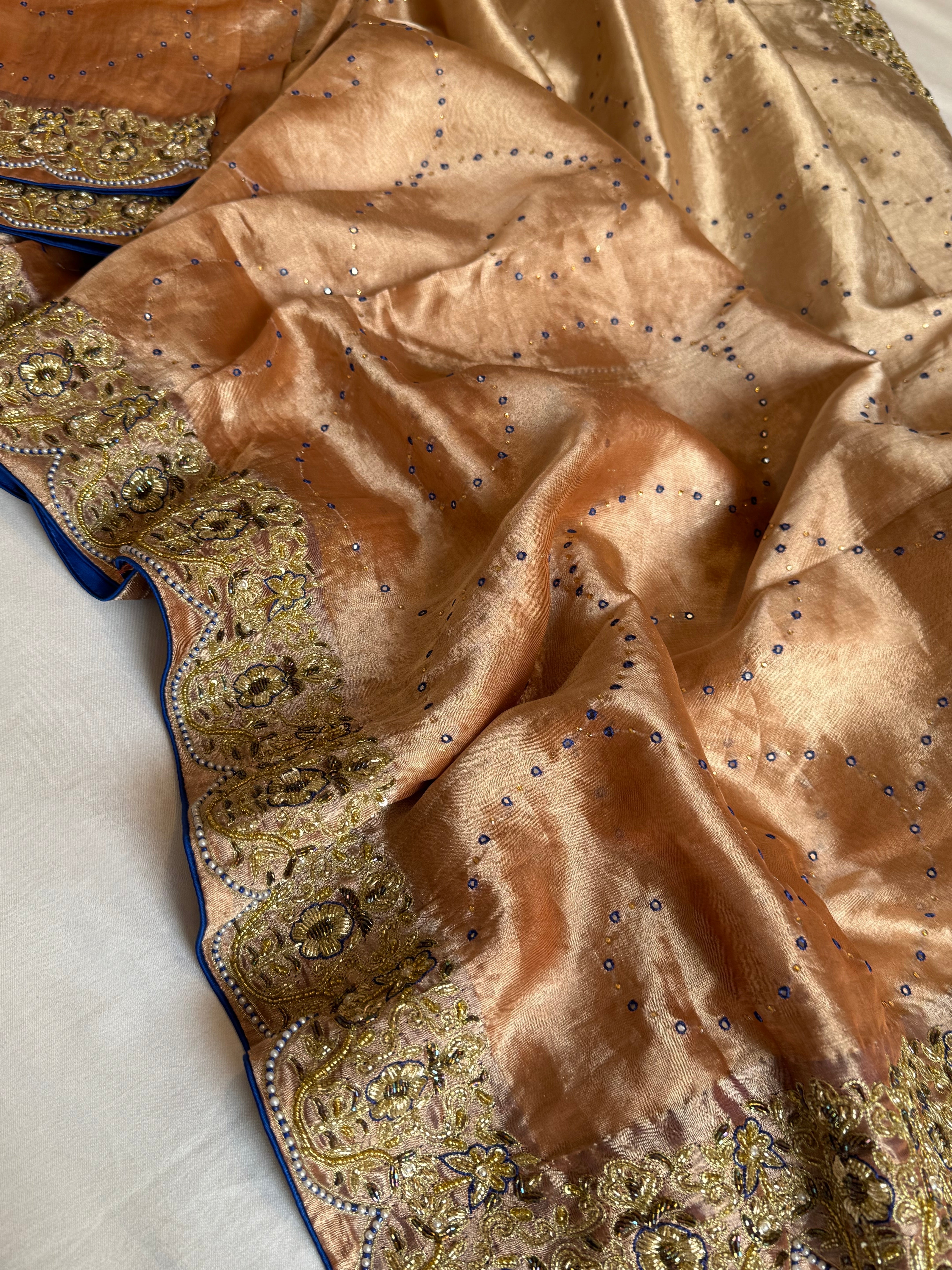 Umrao jaan inspired double diamond tissue silk zardozi work hand embroidered saree