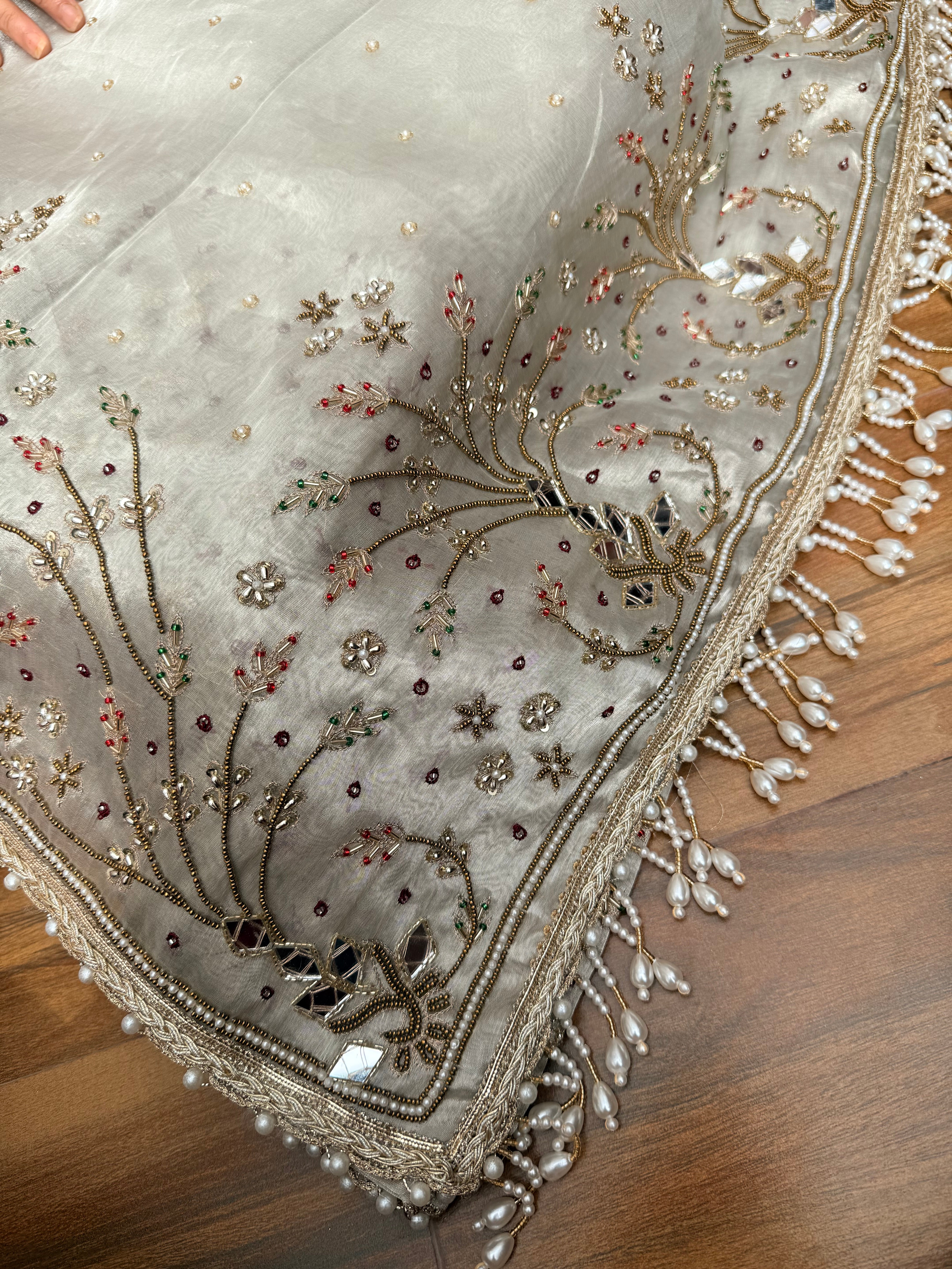 Tyohaar edit - Diamond tissue silk mirror and zardozi work hand embroidered saree