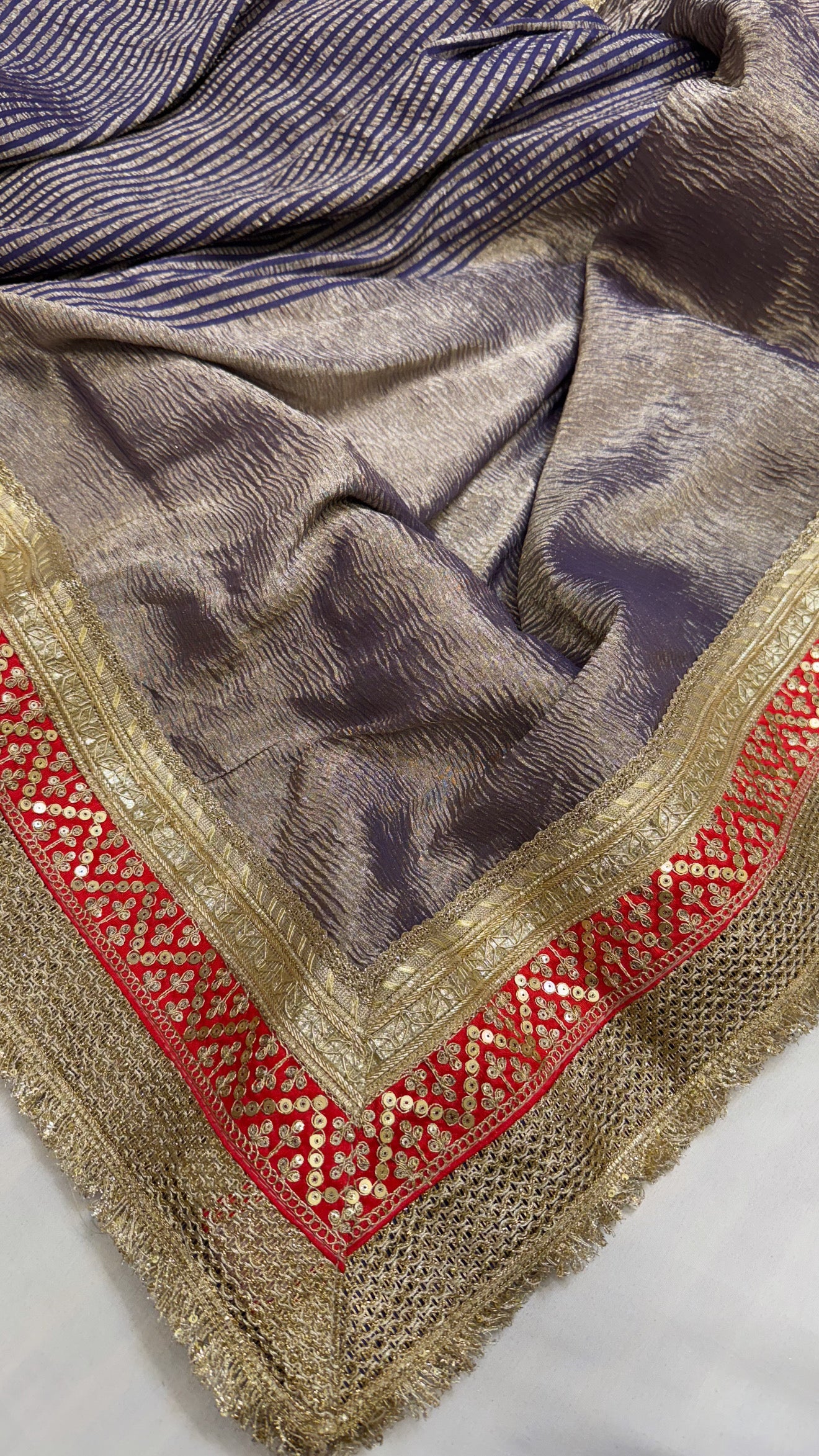 Moonga crushed tissue silk ink blue tissue silk saree