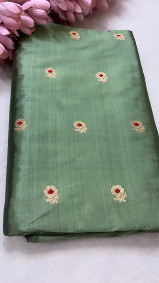 Mint green katan silk meenedar fabric