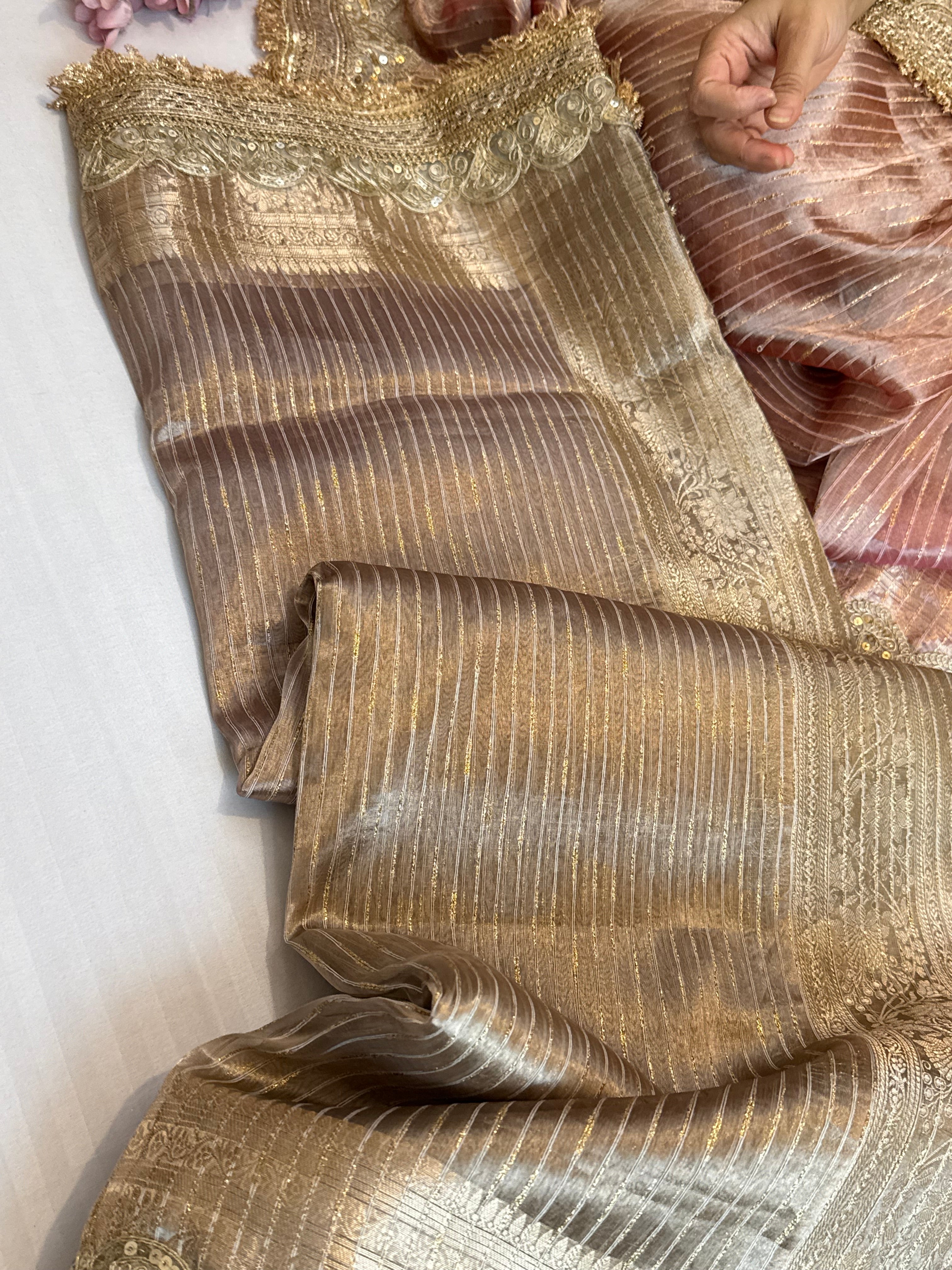 Maharani rang birangi tissue silk zari striped kadhwa saree