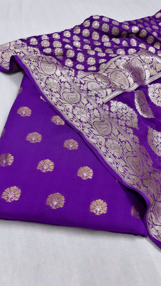 Deep purple banarasi gorgette kadhwa suit set