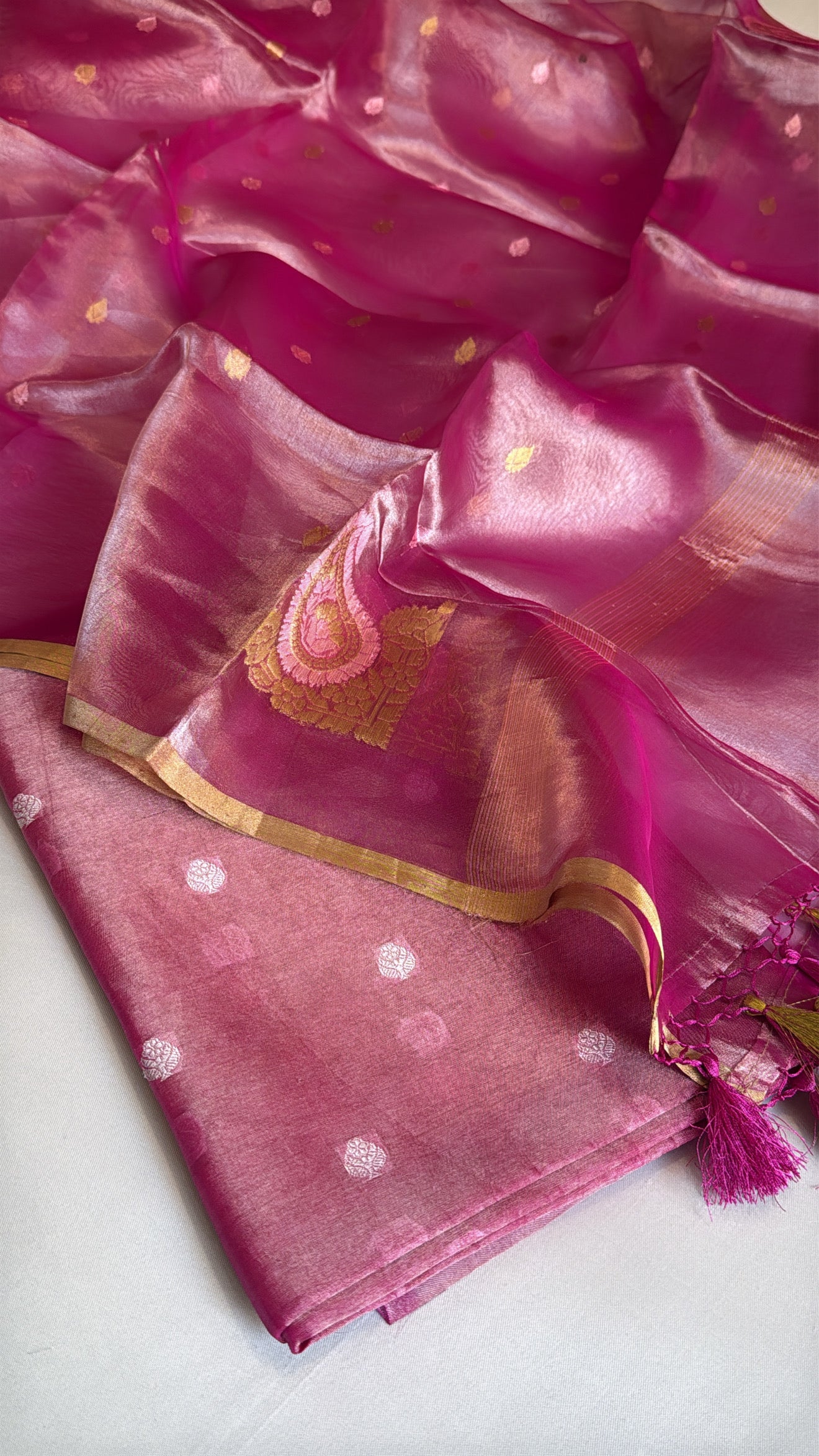 Vivah edit - Rani pink tissue silk kadhwa kohniya buti suit sets
