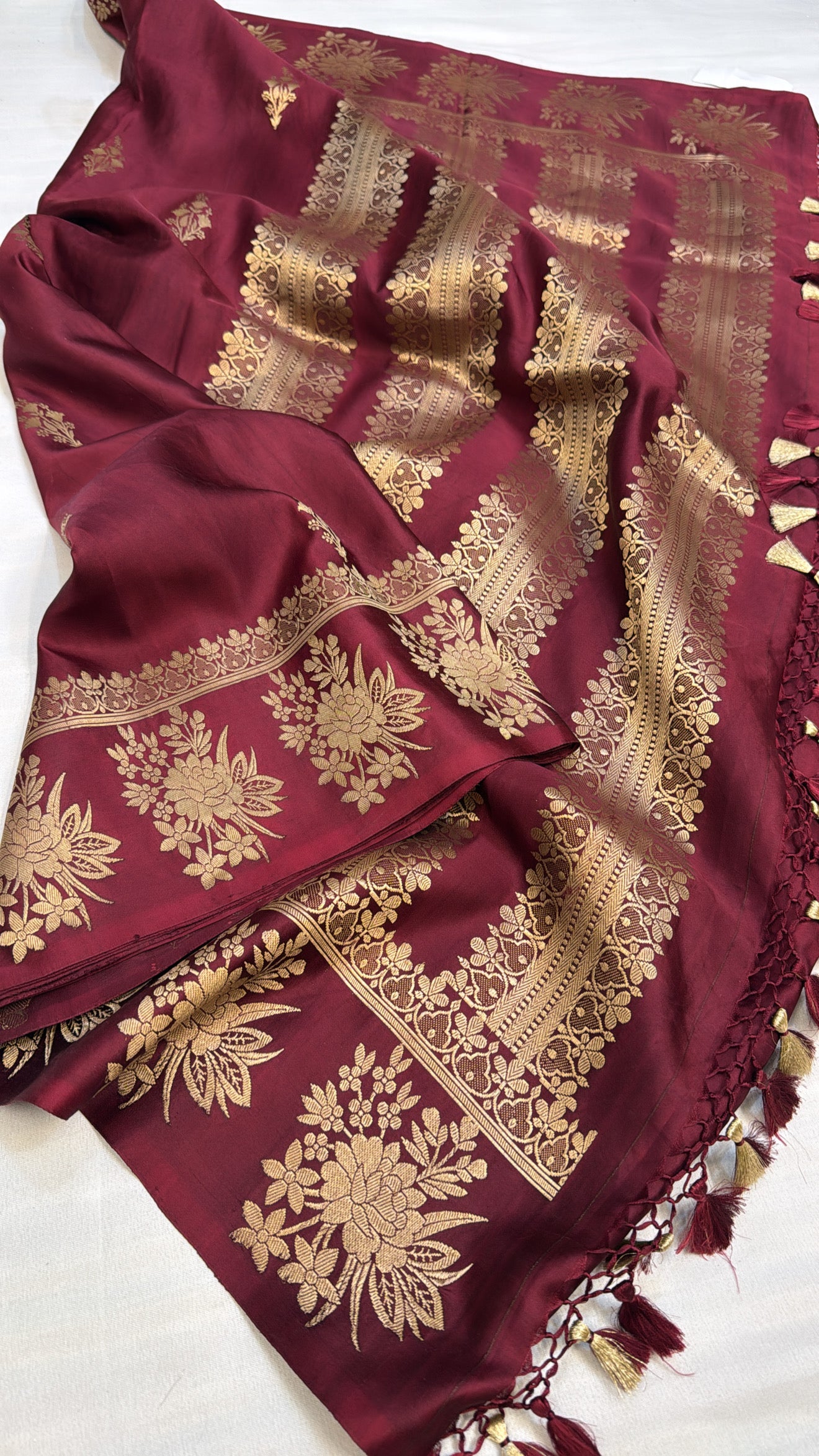 Mashru satin silk deep red shade banarasi saree