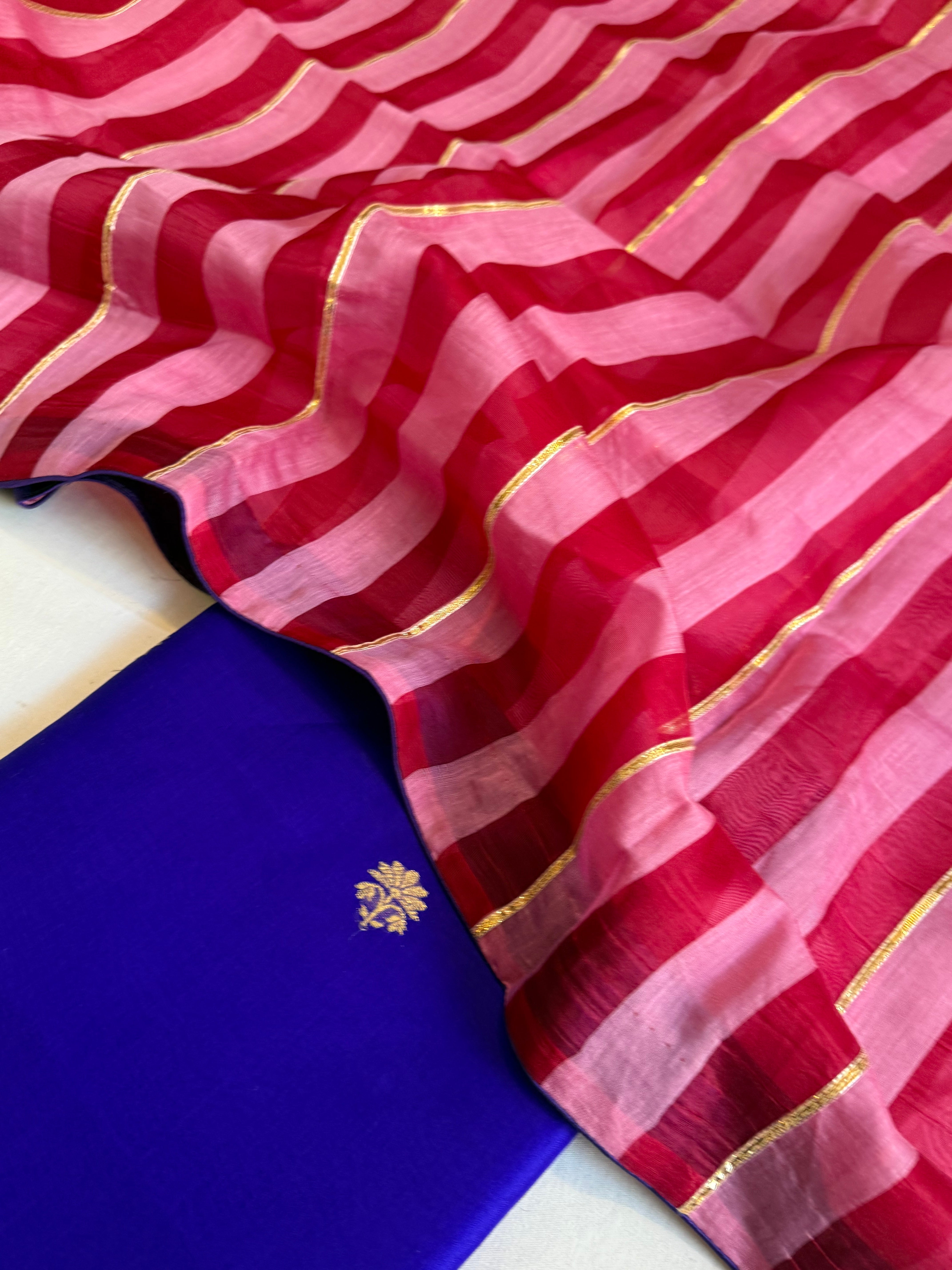 Banarasi kora silk striped kadhwa suit set