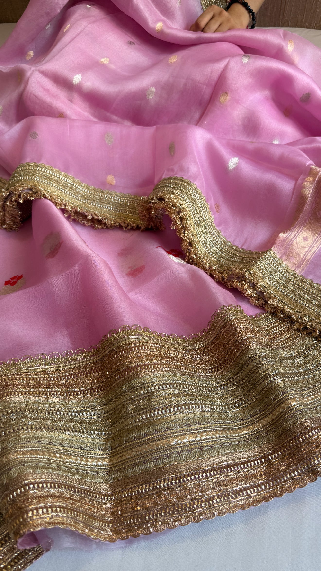 Blush pink kora silk kadhwa buti gotapatti suit set