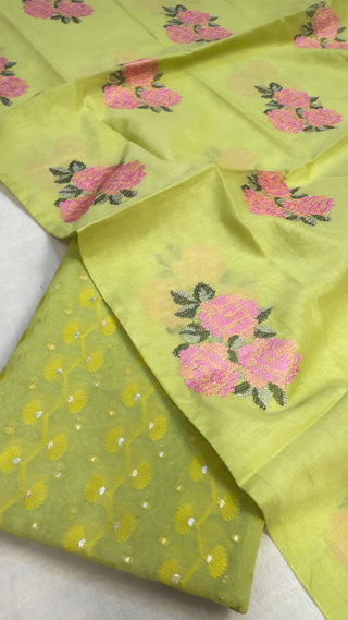 Apple green mul cotton meenakari banarasi kadhwa suit set