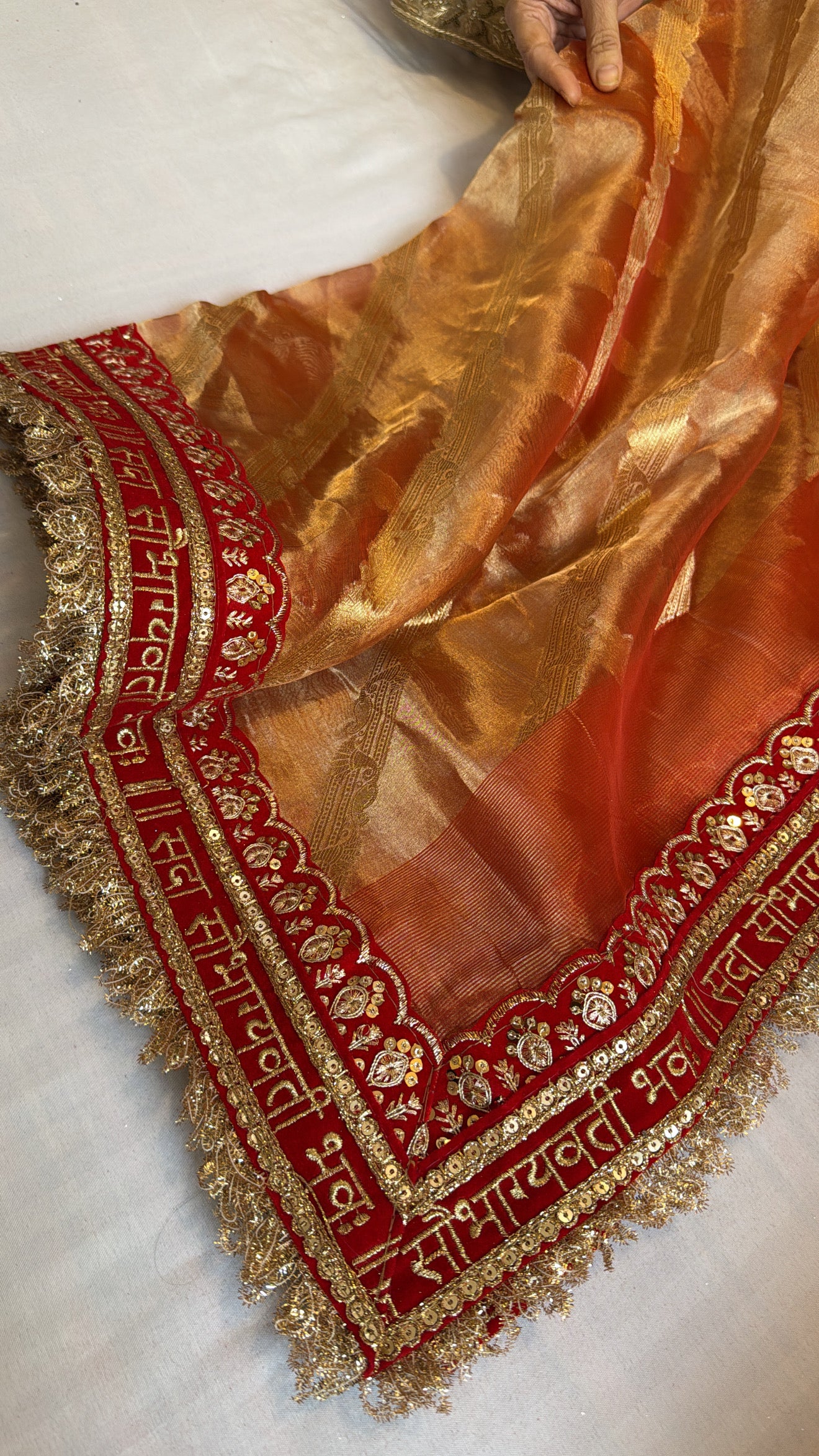 Maharani tangerine orange tissue silk duppata