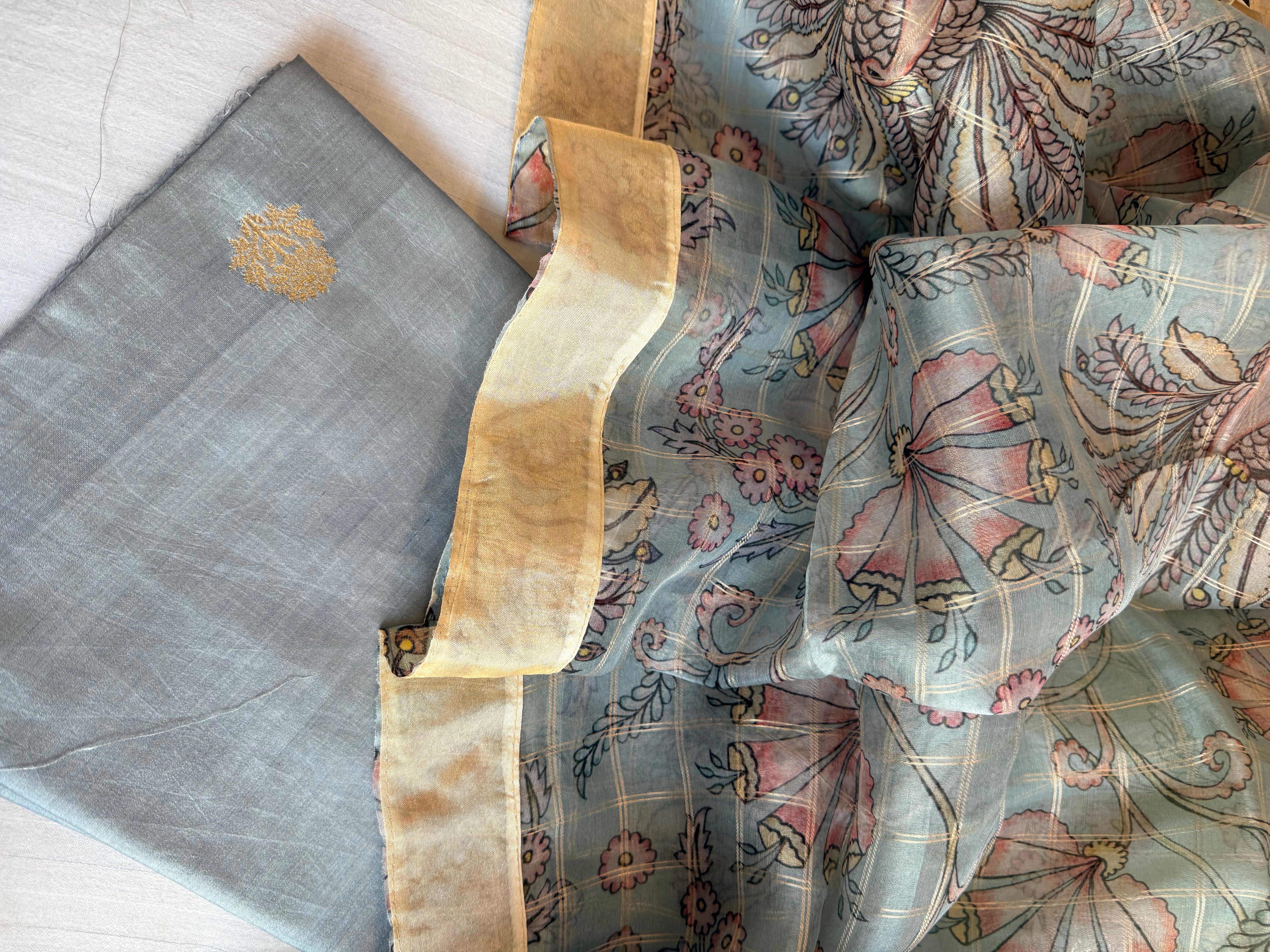 Summer suit sets - Spun chiniya silk kadhwa buti kora silk duppata suit sets