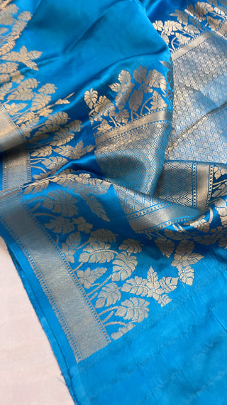 Sea blue mashru silk kadhwa border saree