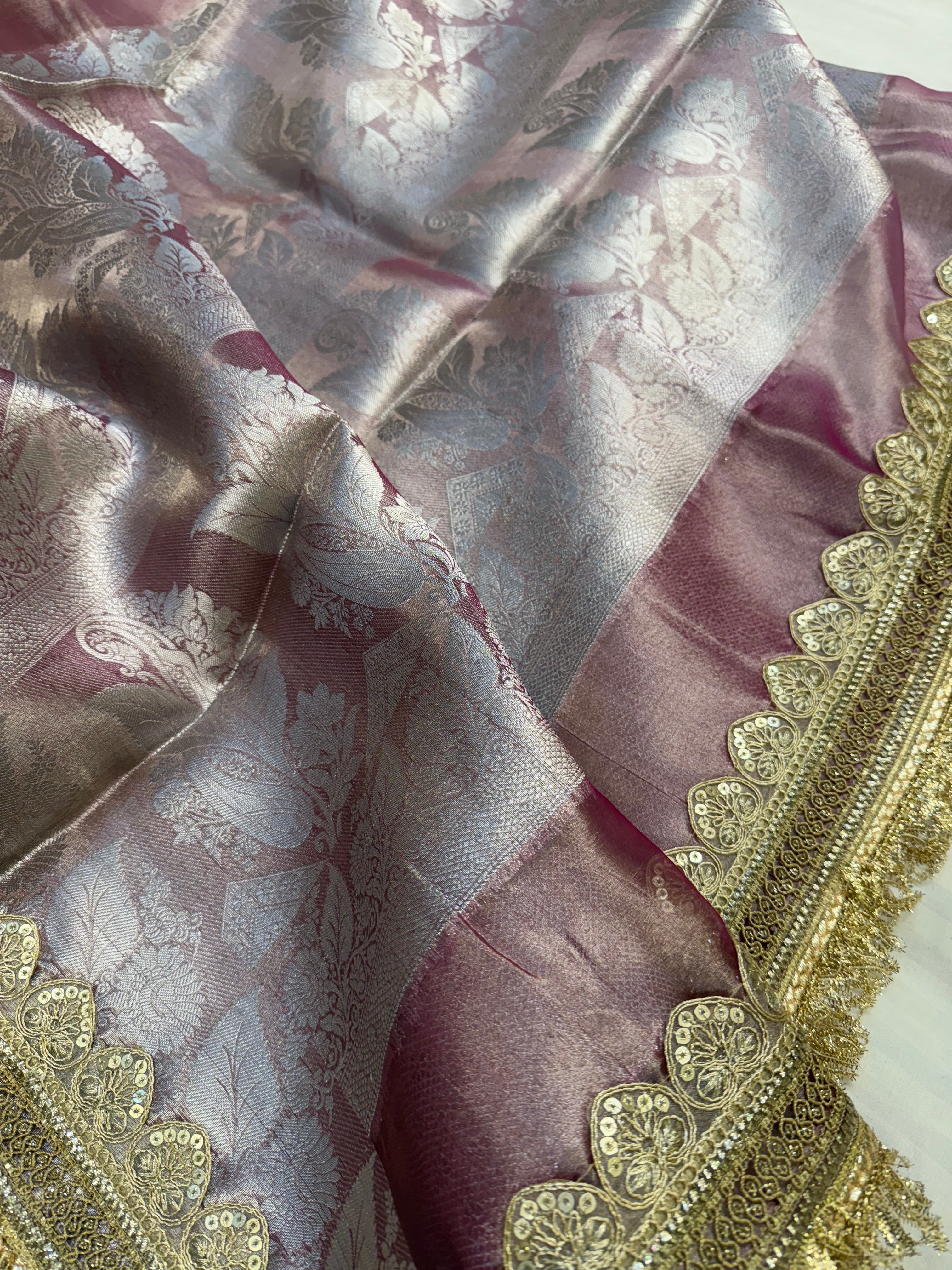 Maharani rang birangi shaded multicoloured tissue silk kadhwa saree