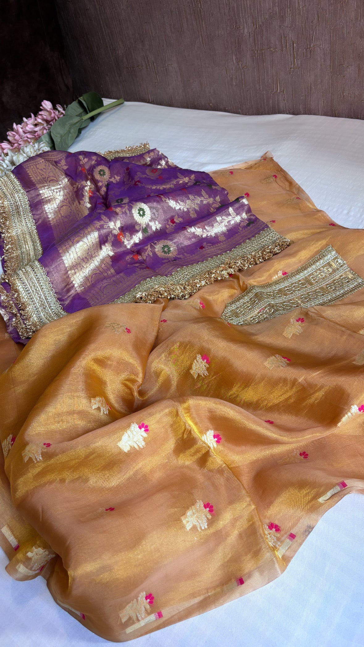 Heeramandi golden-purple contrast tissue silk meenakari suit set