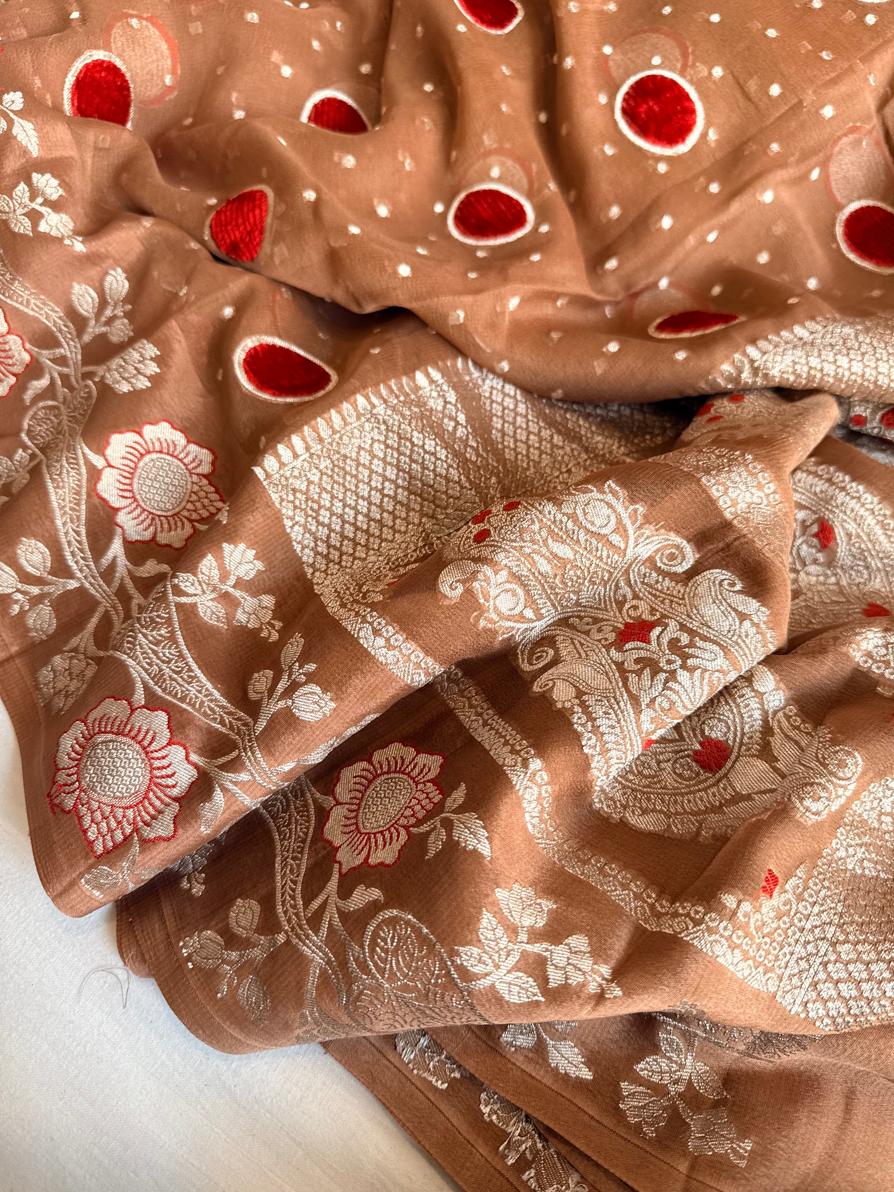 Fusion edit - Banarasi gorgette velvet meenakari kadhwa saree