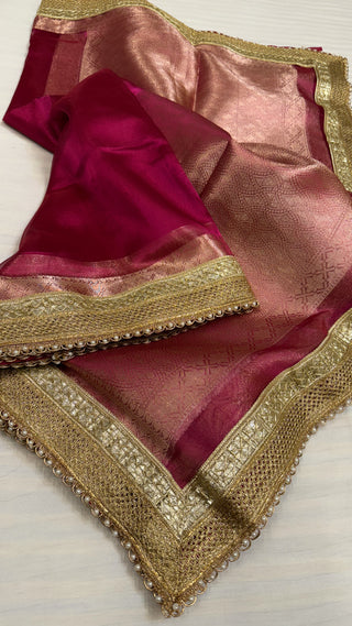 Maharani hot pink tissue silk kadhwa saree