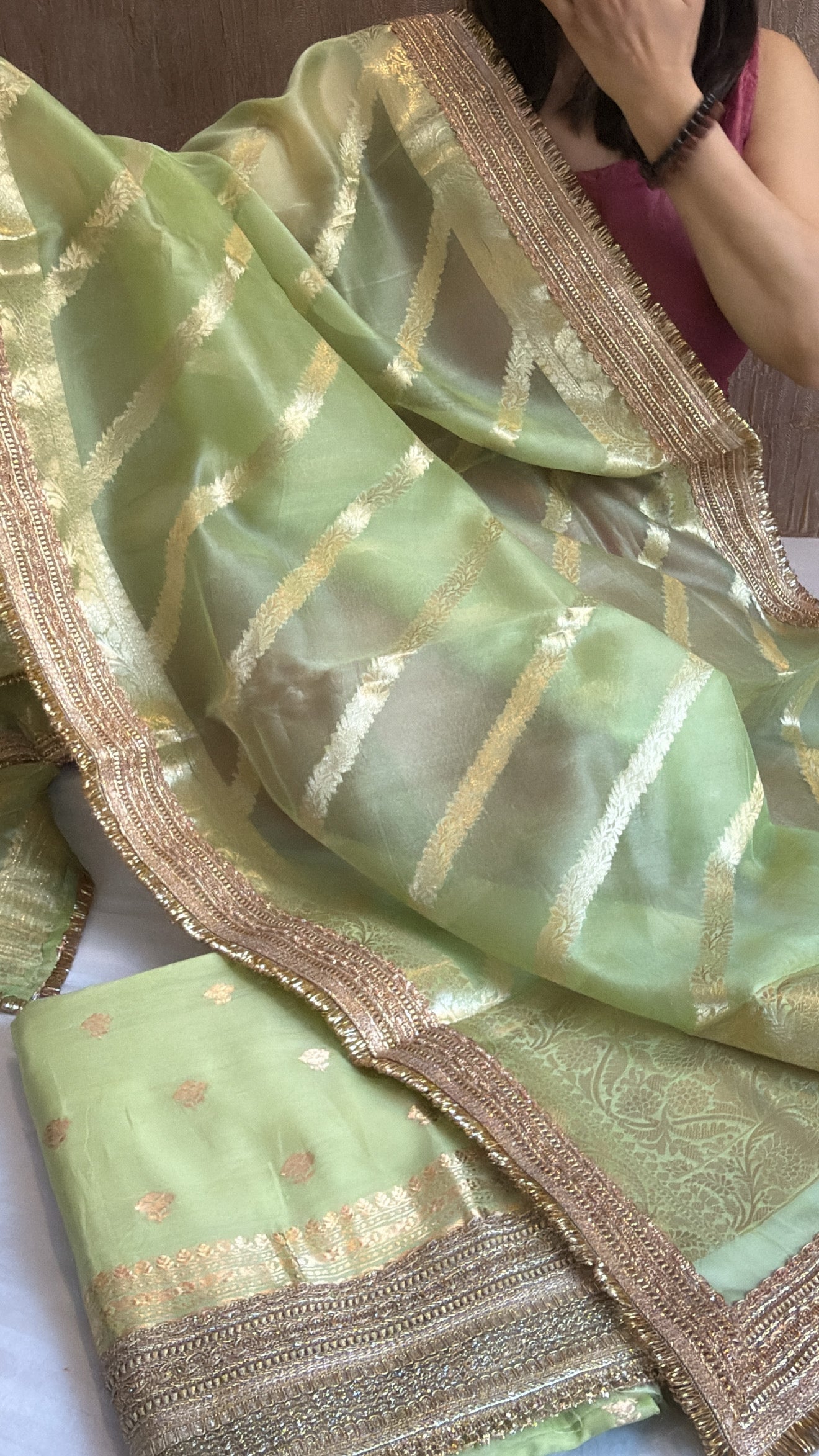 Mint green kora silk gotapatti suit set