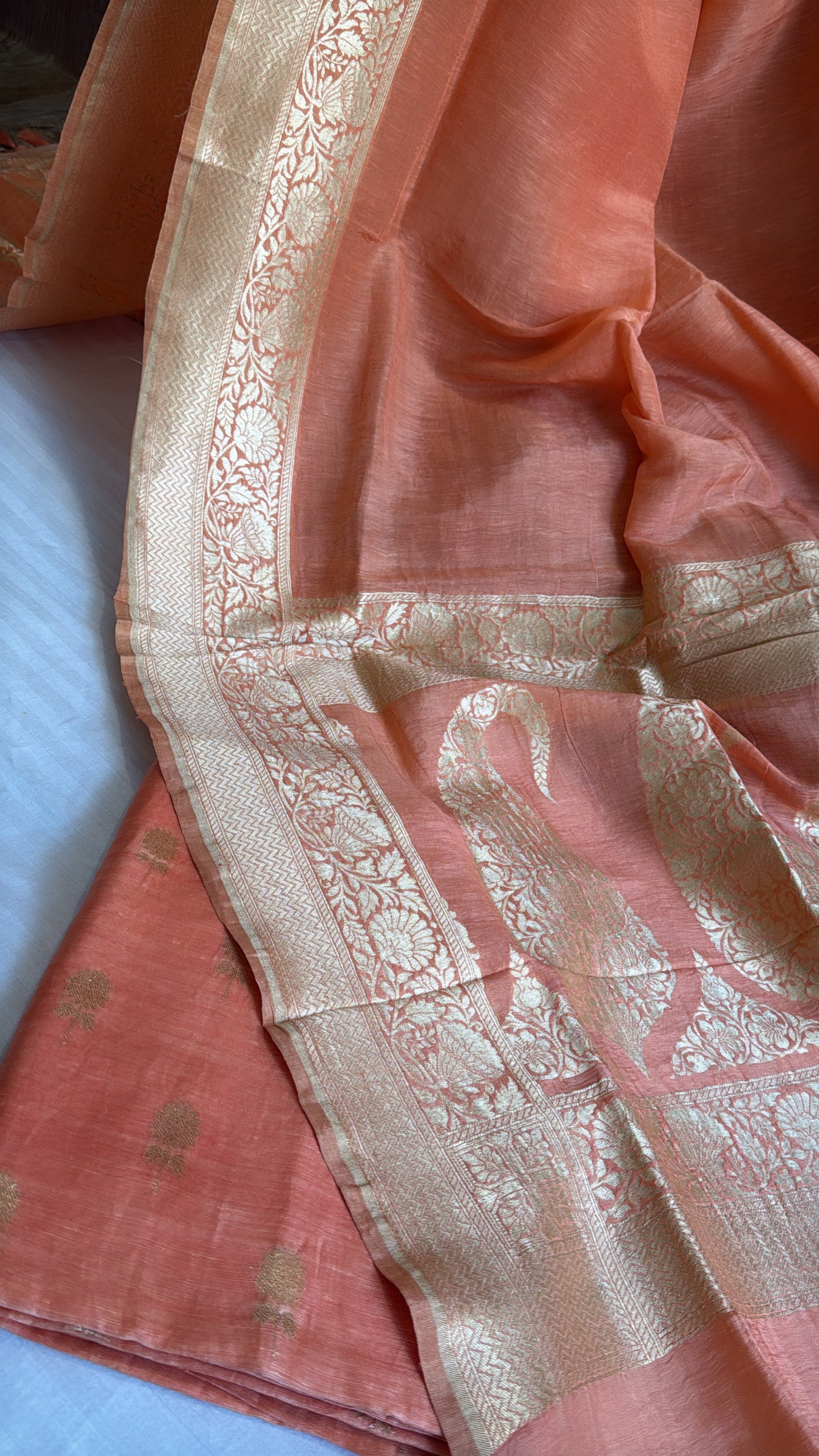Blush peach linen gorgette kadhwa suit set