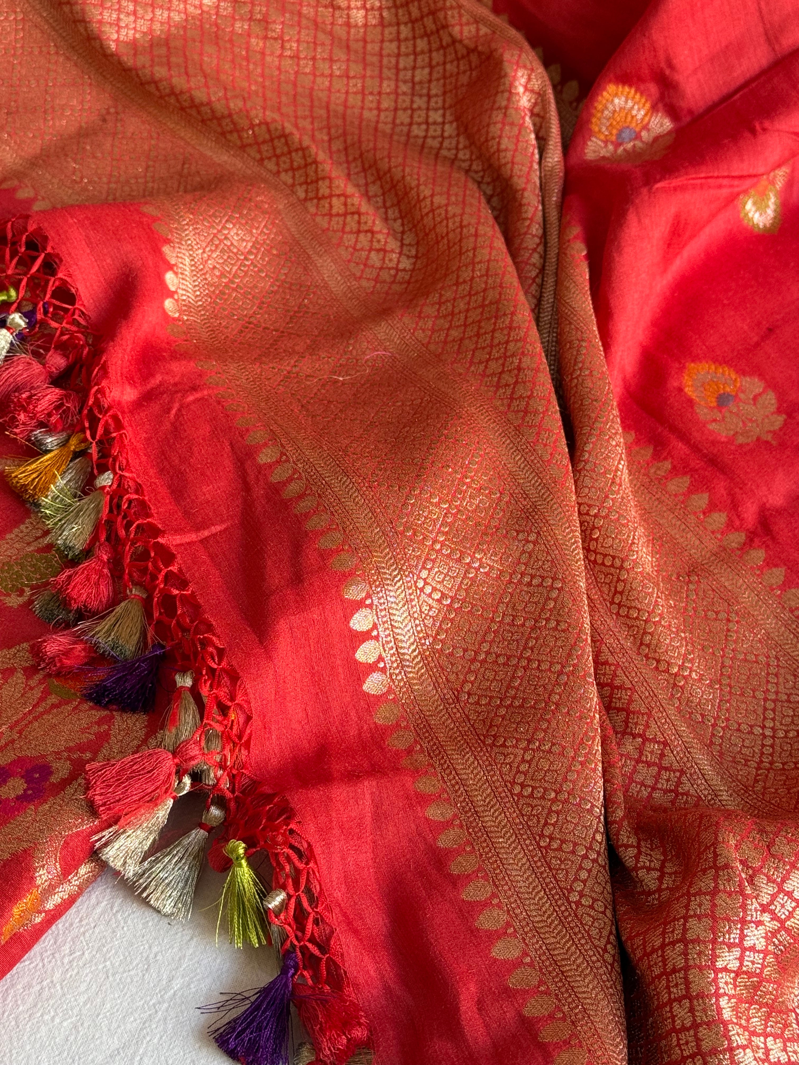 Moonga silk rustic kadhwa jungla brocade meenakari suit set