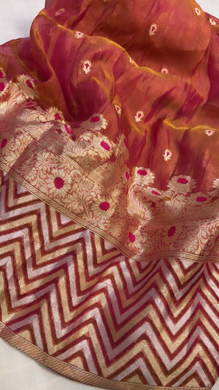 “Kali wala lahenga” — Rani pink semi stitched banarasi tissue silk lehenga set