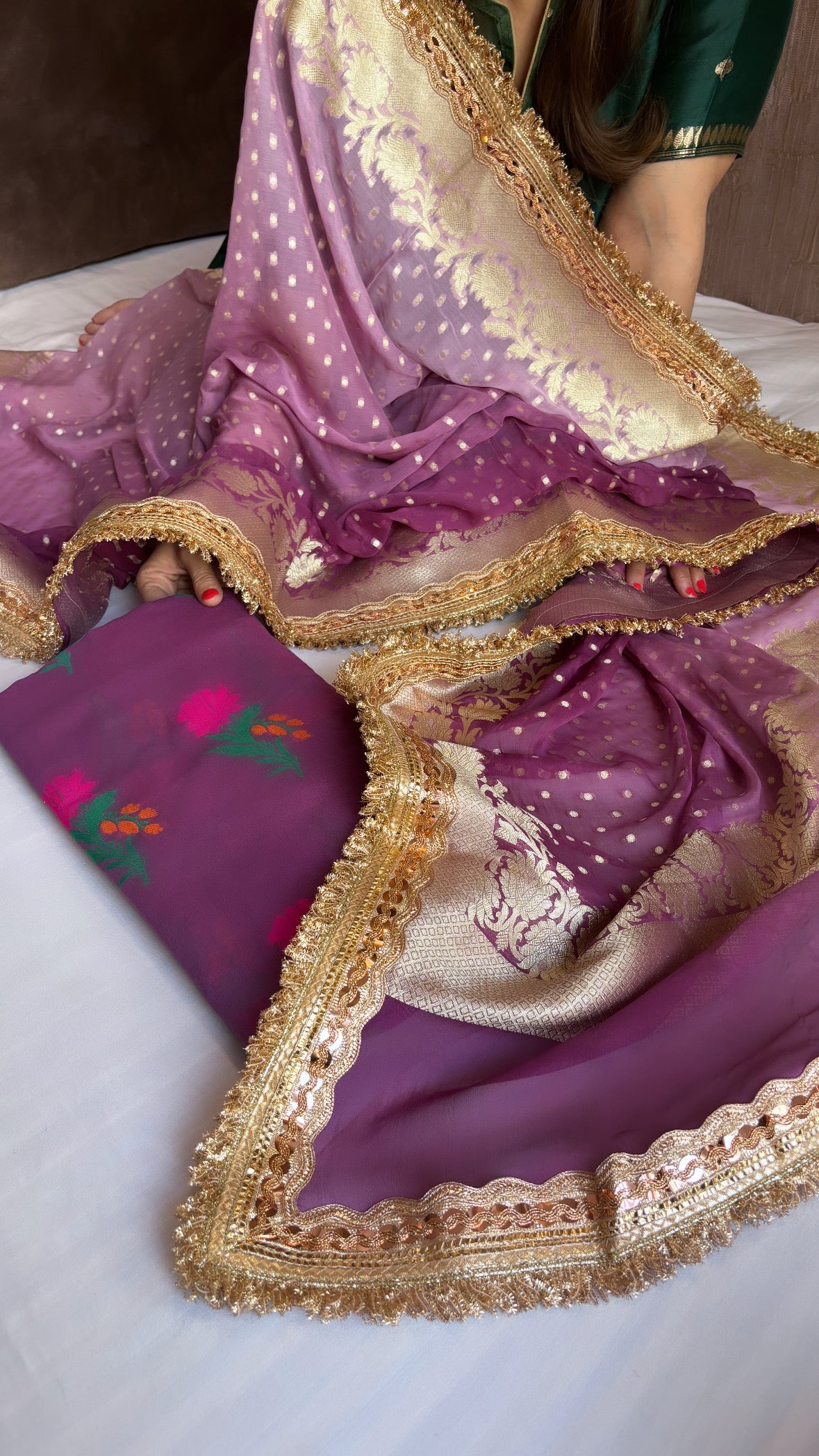 Moorni plum ombre shaded gorgette meendar kadhwa suit set