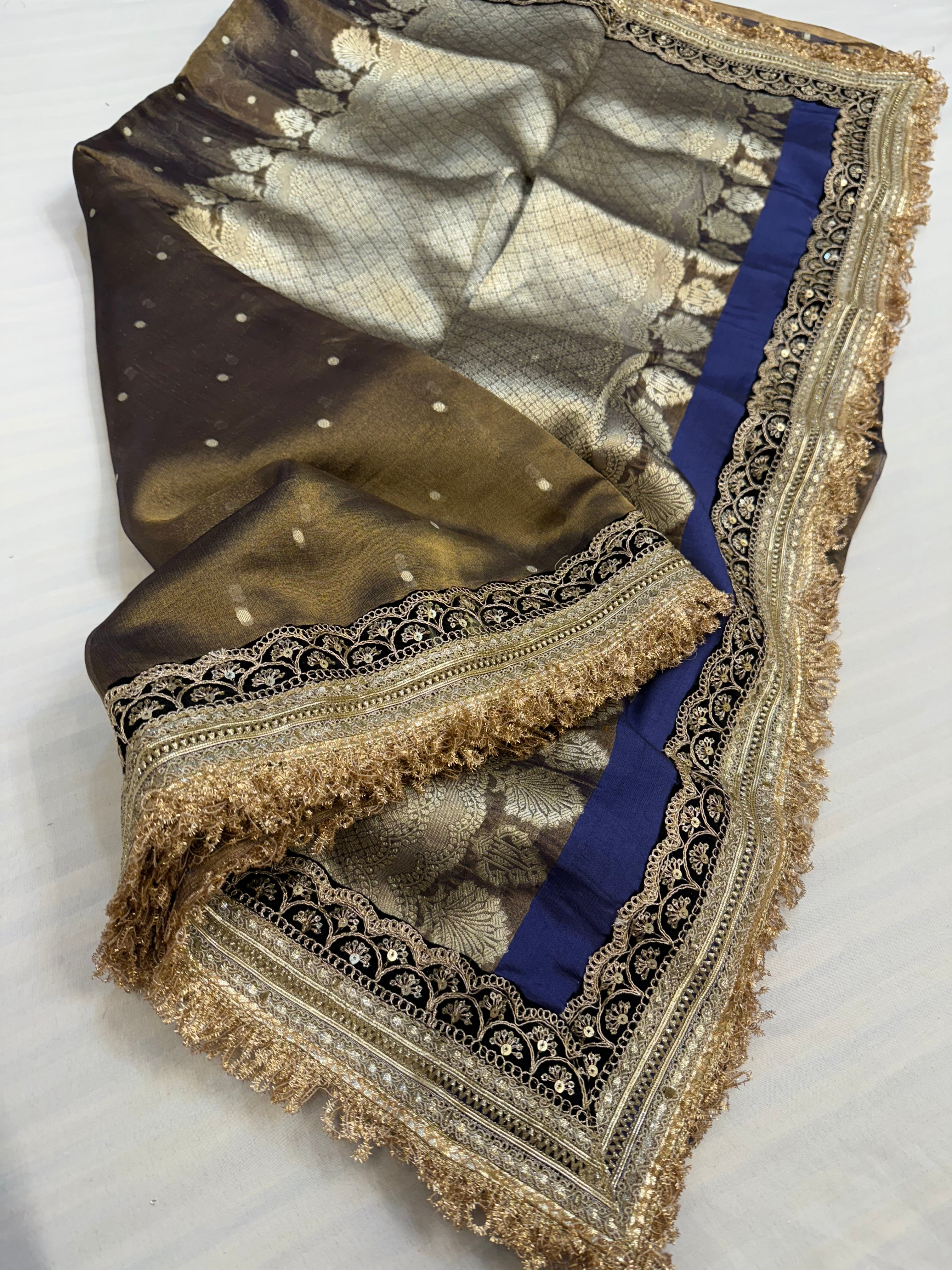 Royal blue maharani tissue silk kadhwa buti saree