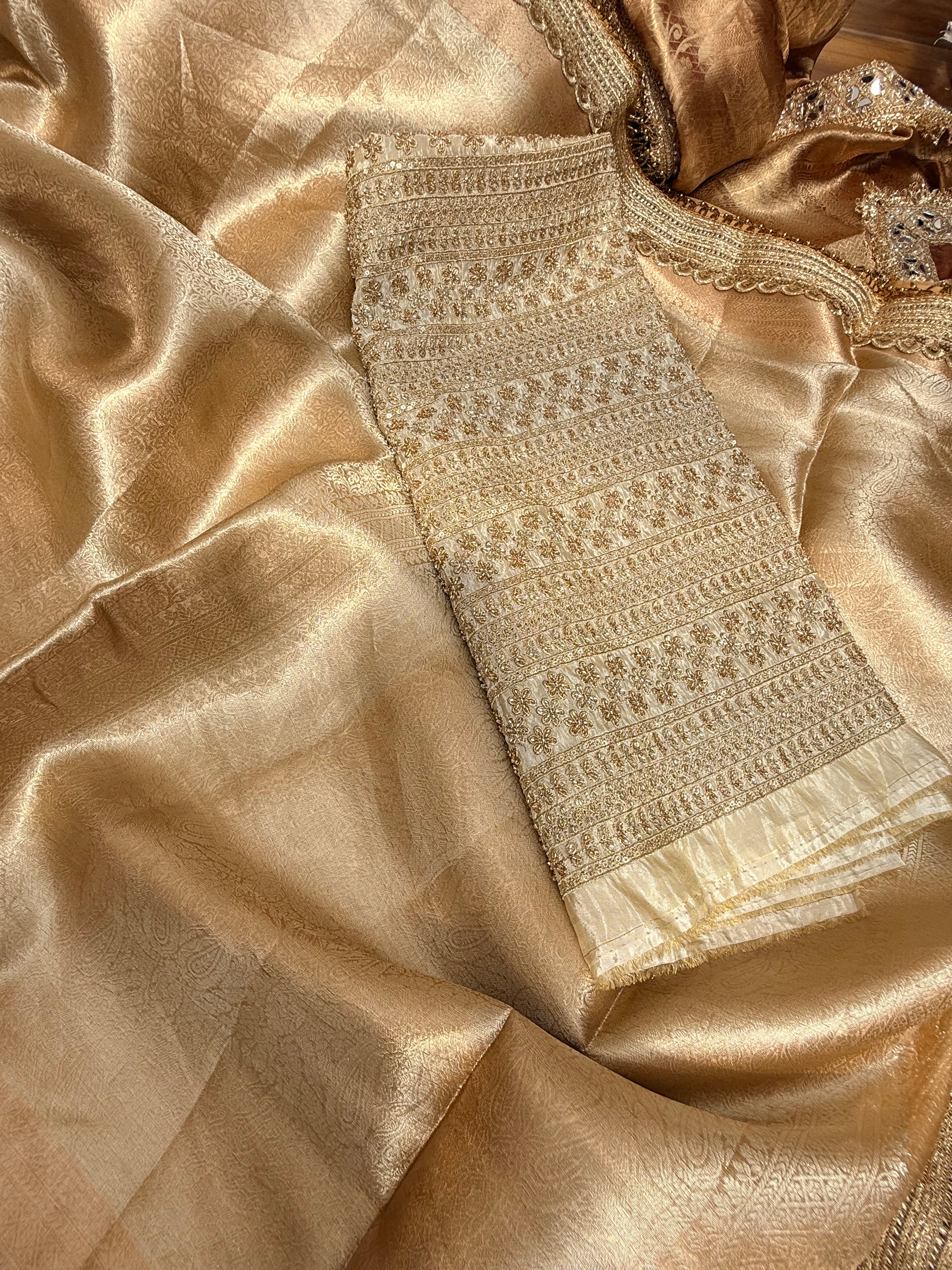 Tyohaar edit - Molten gold sona rupa tissue brocade saree with zardozi blouse