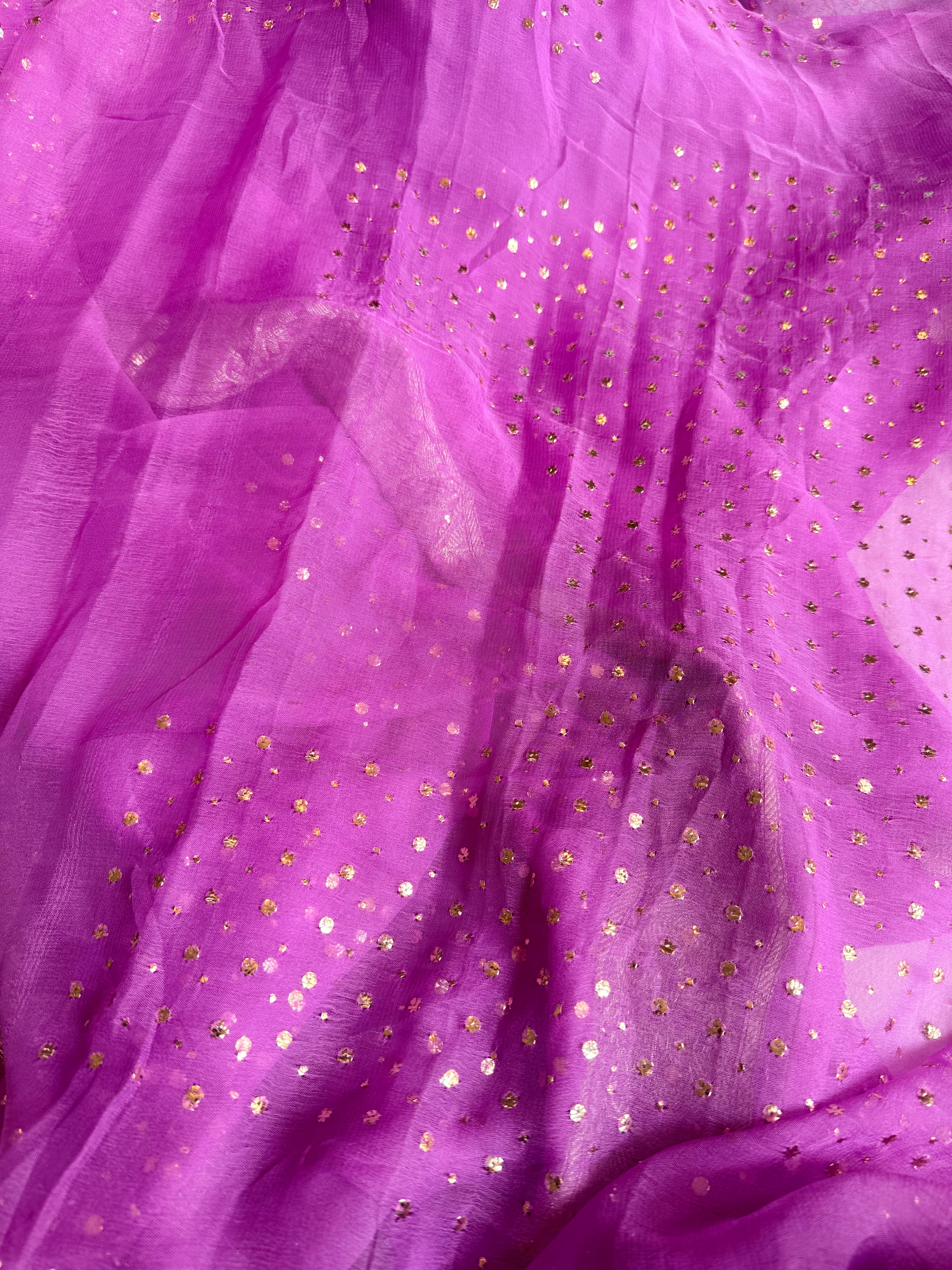 Chiffon gorgette banarasi violet mukaish work hand embroidered saree