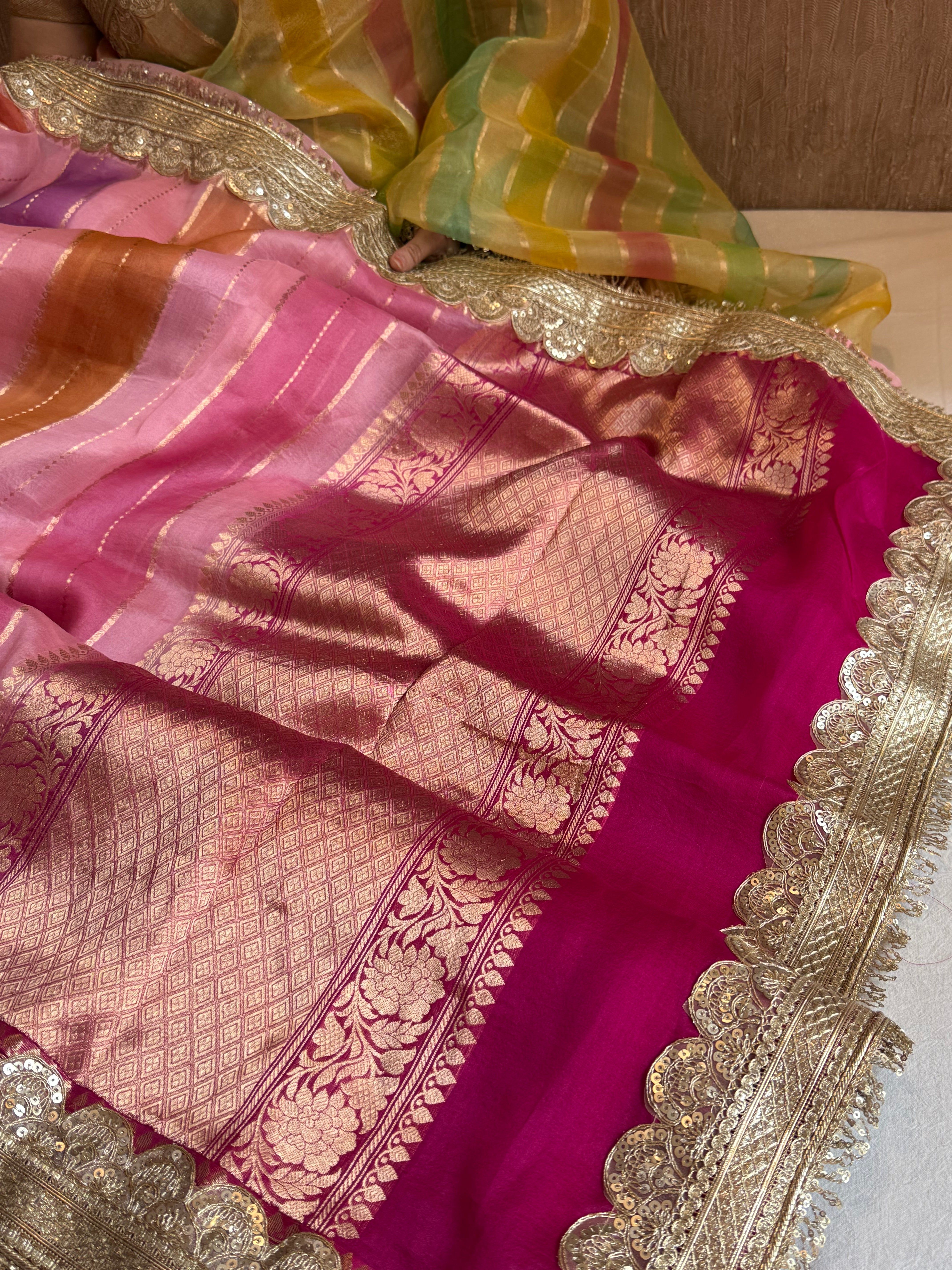 Rangeela edit kora silk striped rangkaat kadhwa weaving saree