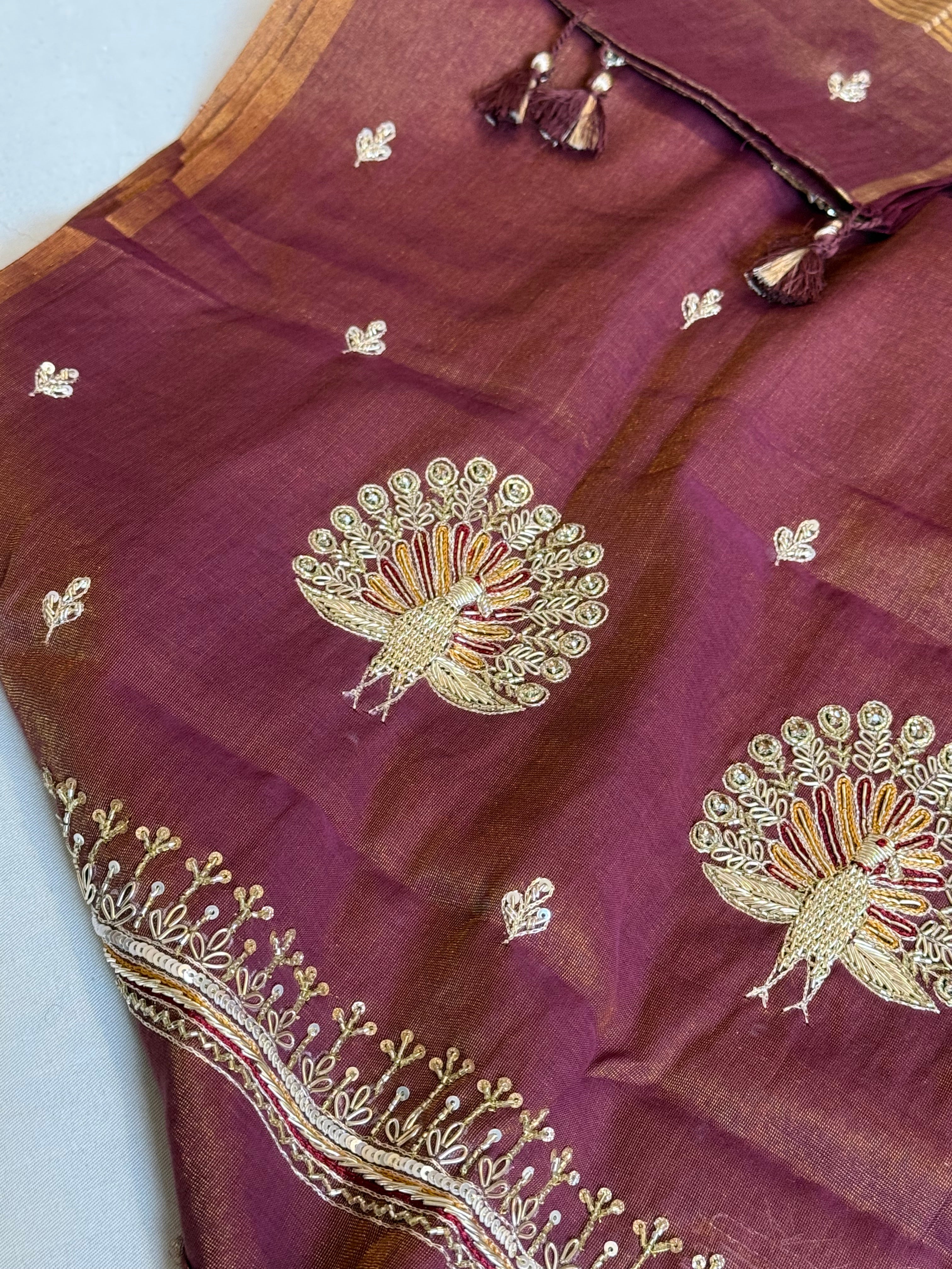Grapewine purple mul cotton tissue silk hand embroidered kadhwa suit sets