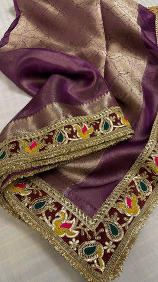 Midnight purple maharani tissue silk meenakari border saree