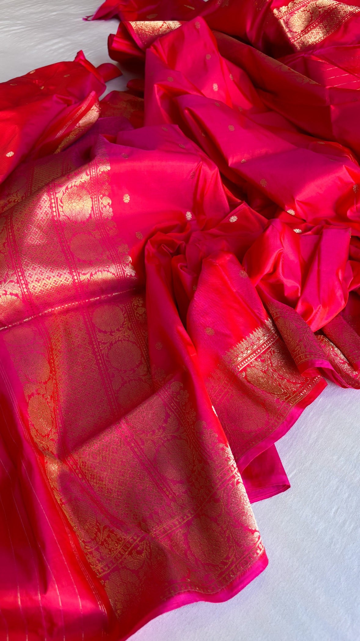 Banarasi fuschia pink katan silk kadhwa suit set
