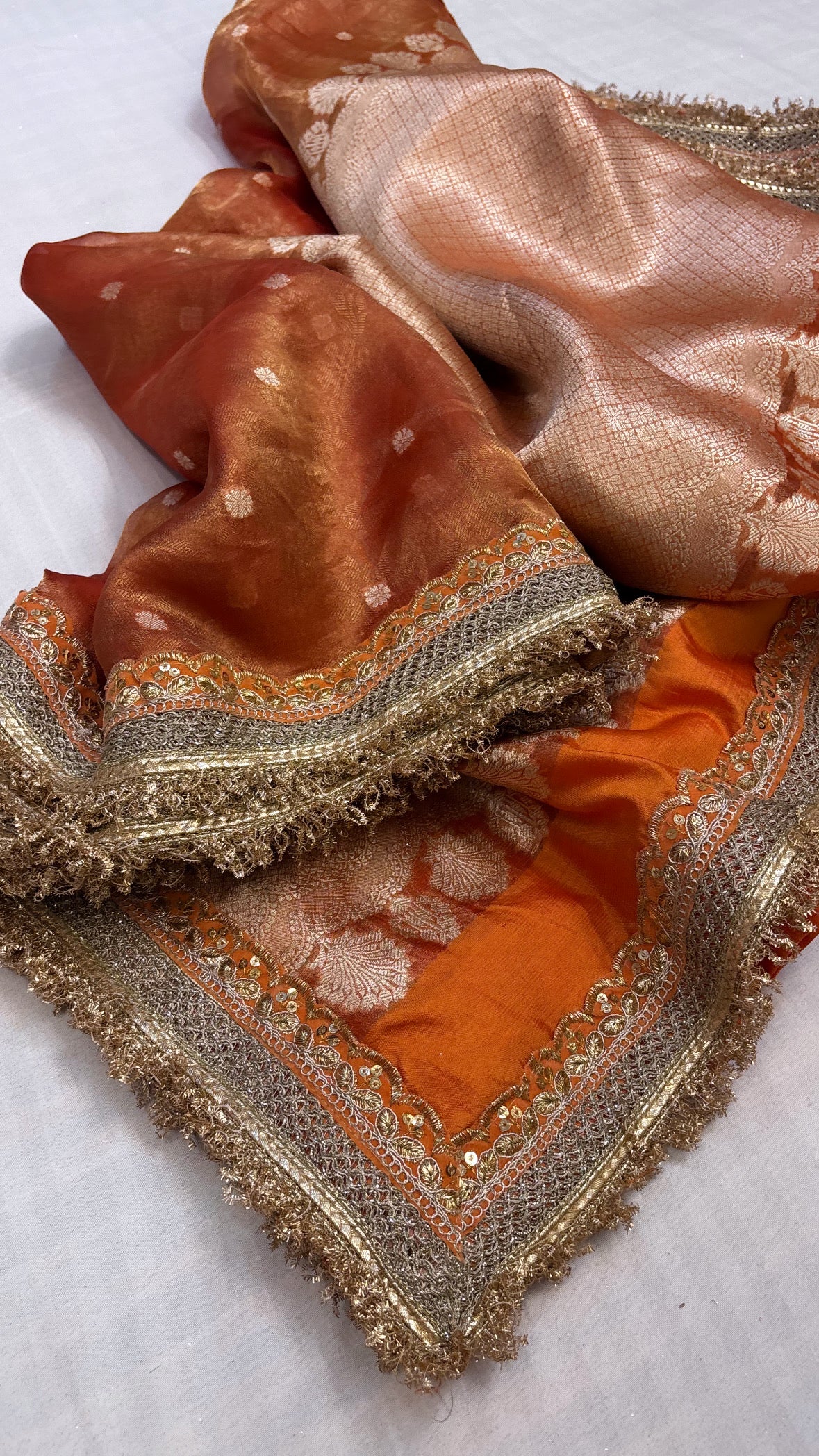 Maharani fanta orange tissue tanchoi saree