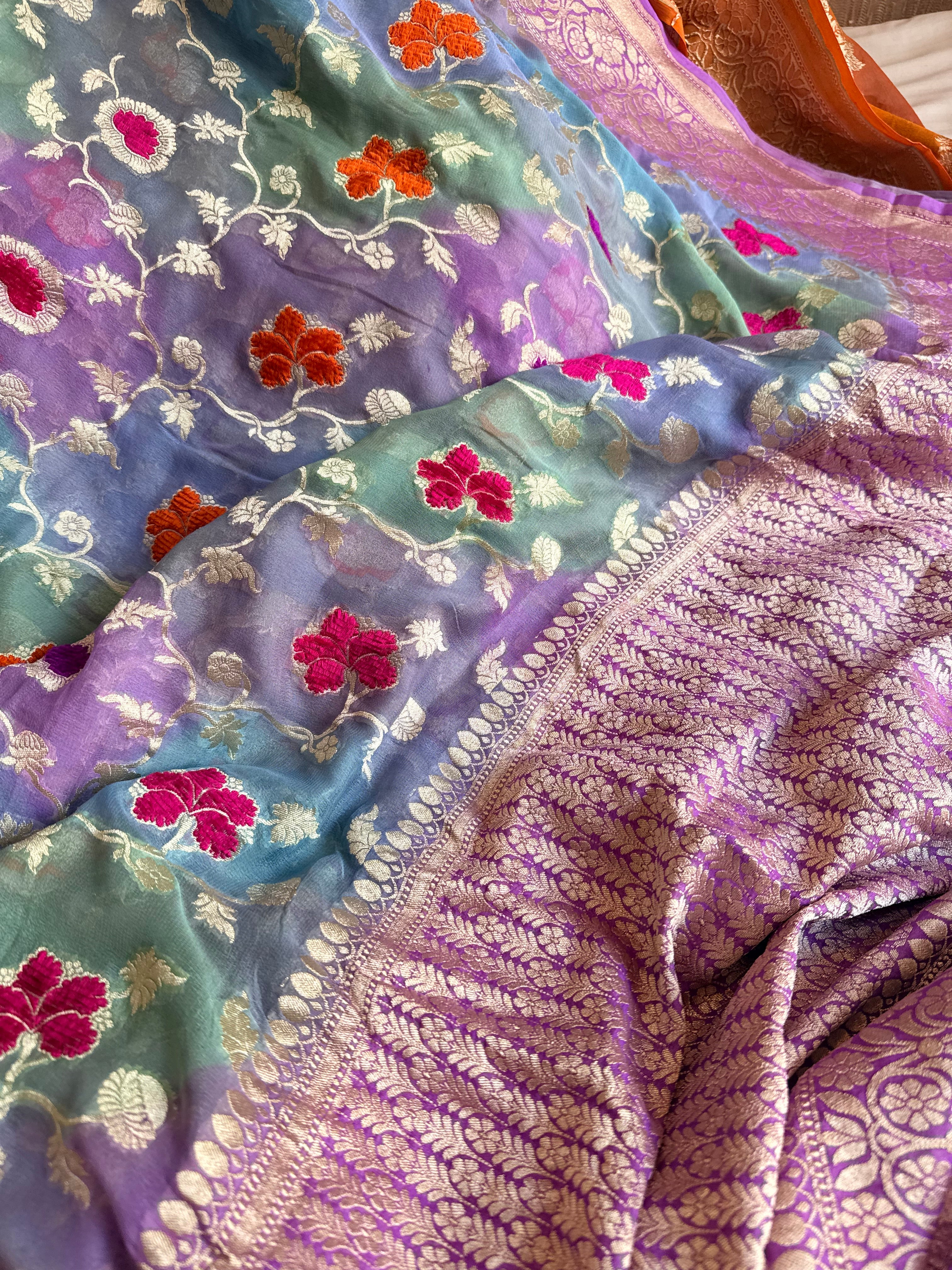 Fusion edit - Banarasi gorgette velvet meenakari kadhwa saree