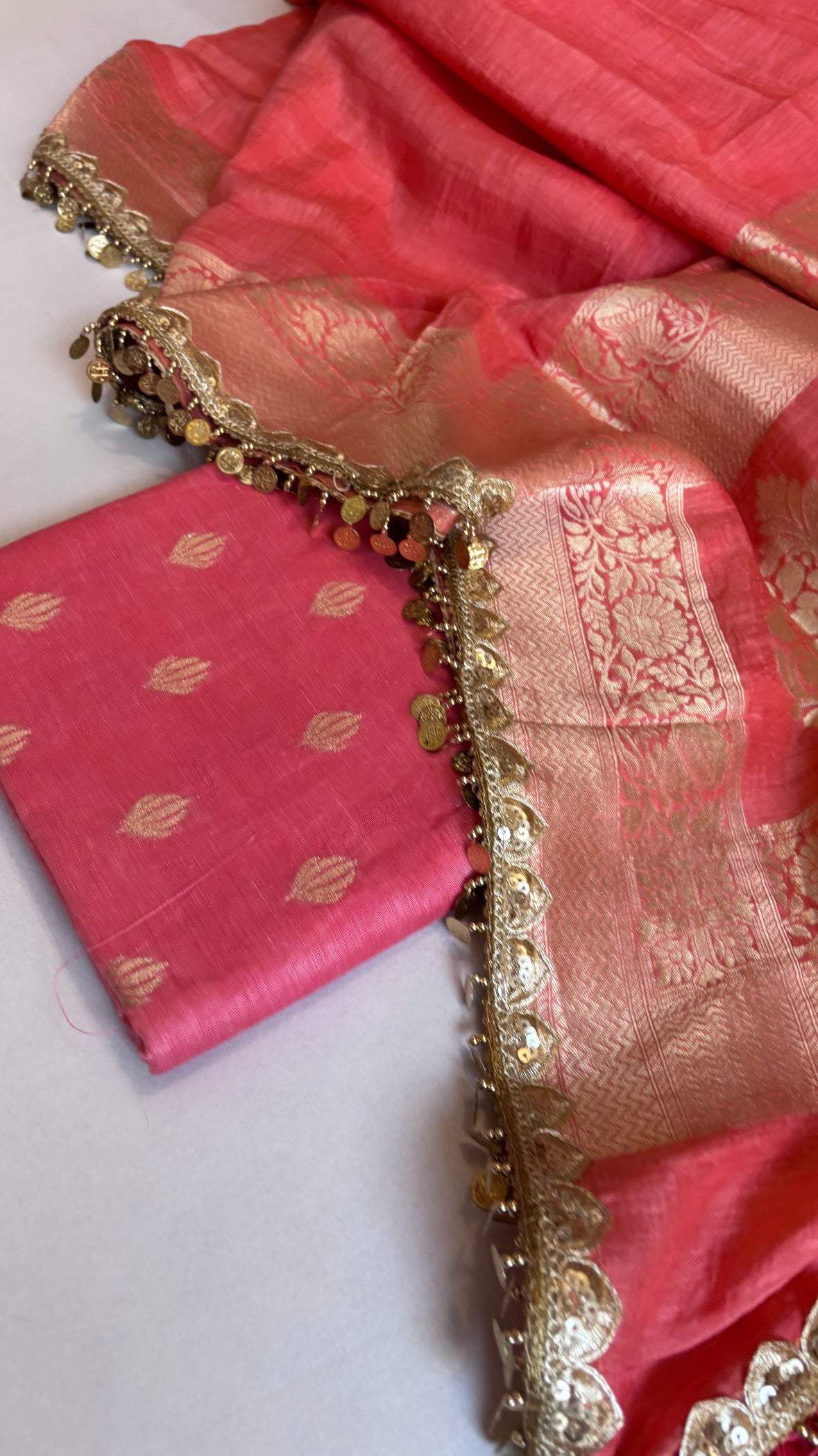 Bright peach linen gorgette suit sets