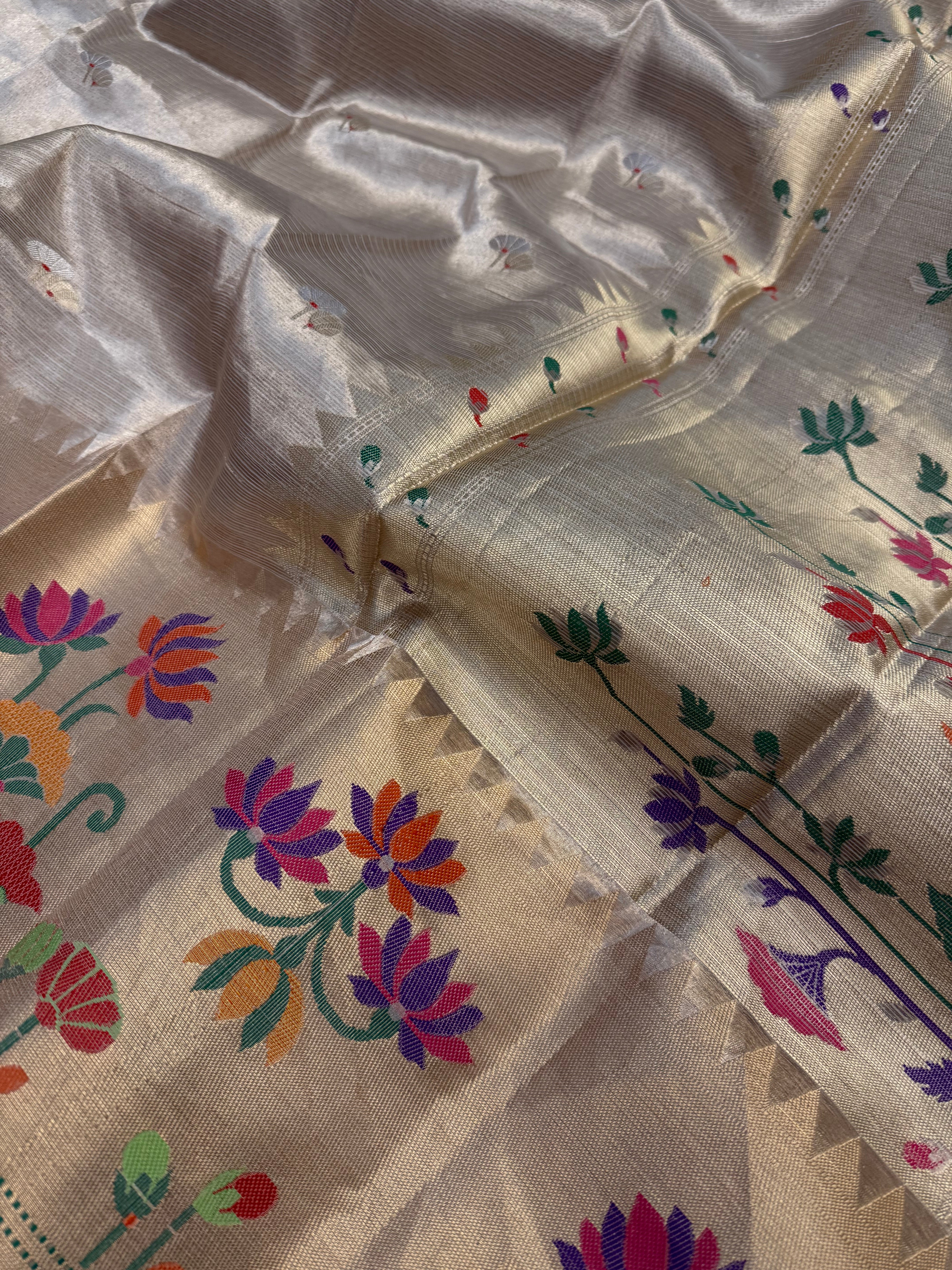 Kanjivaram tissue silk paithani border kadhwa saree