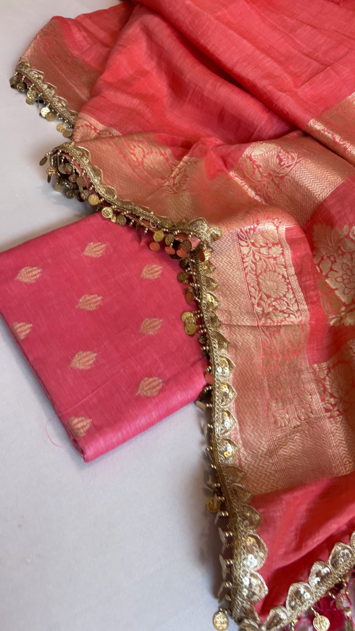 Bright peach linen gorgette suit sets