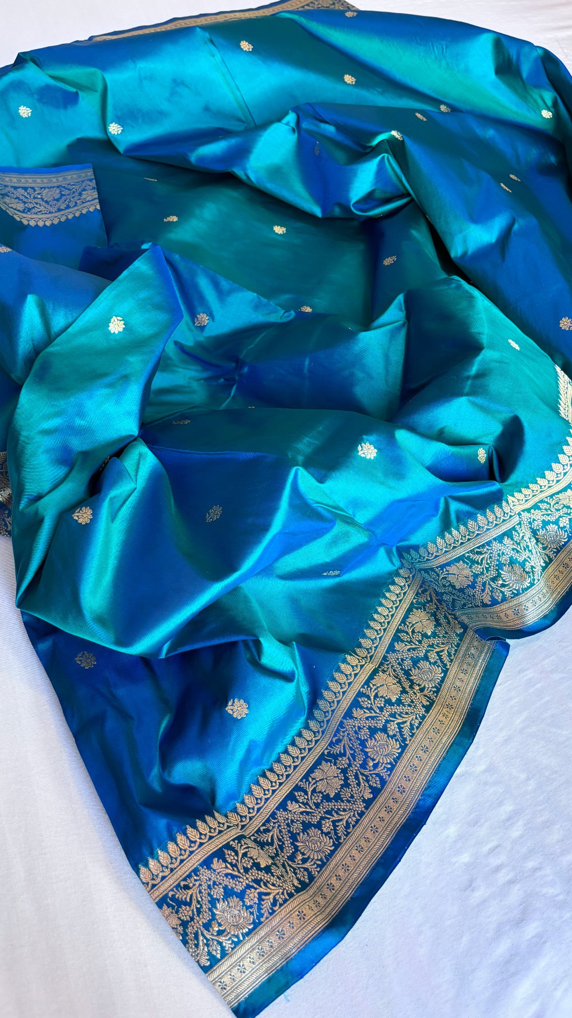 Banarasi royal ink blue dhup chao effect katan kadhwa silk suit set