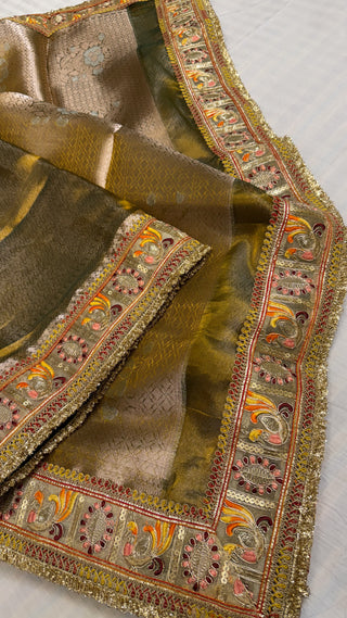 Kanjivaram green maharani meenakari tissue silk saree