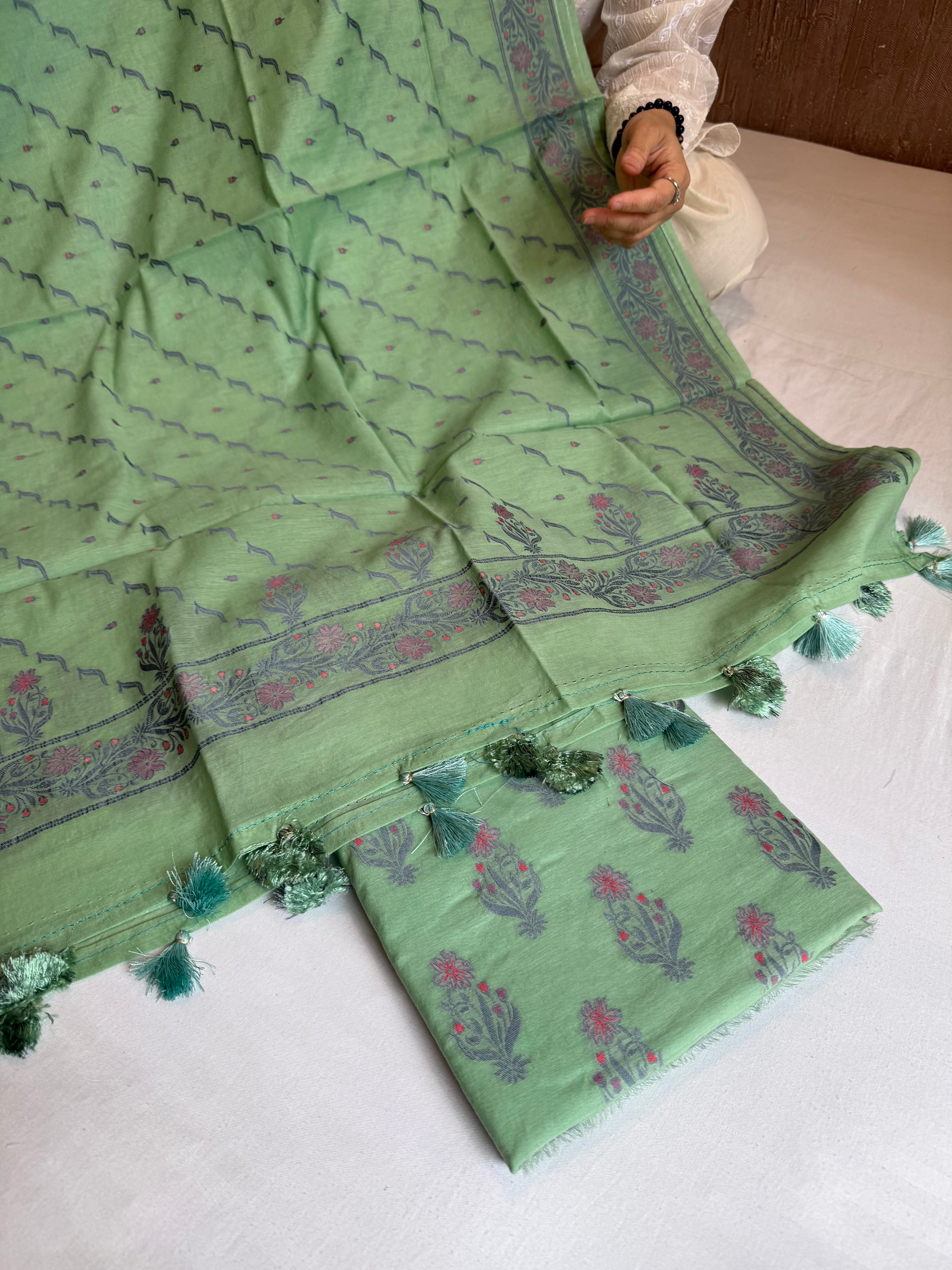 Banarasi cotton resham meenakari suit set