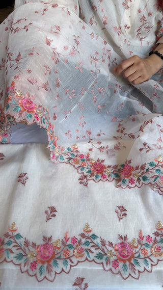 Mulmul cotton banarasi resham thread embroidered kadhwa suit set
