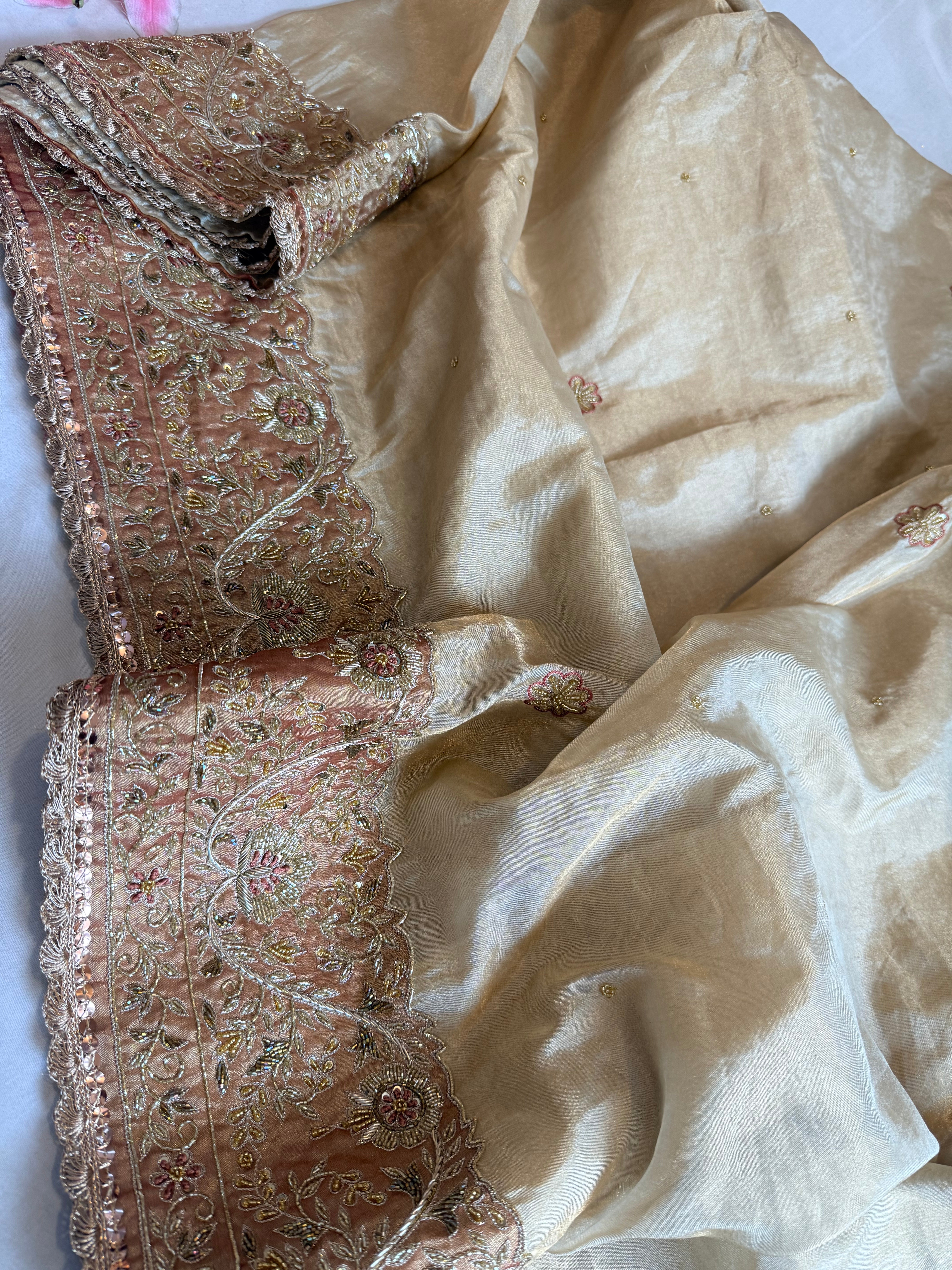 Dulhan wali saree edit golden tissue silk hand embroidered saree