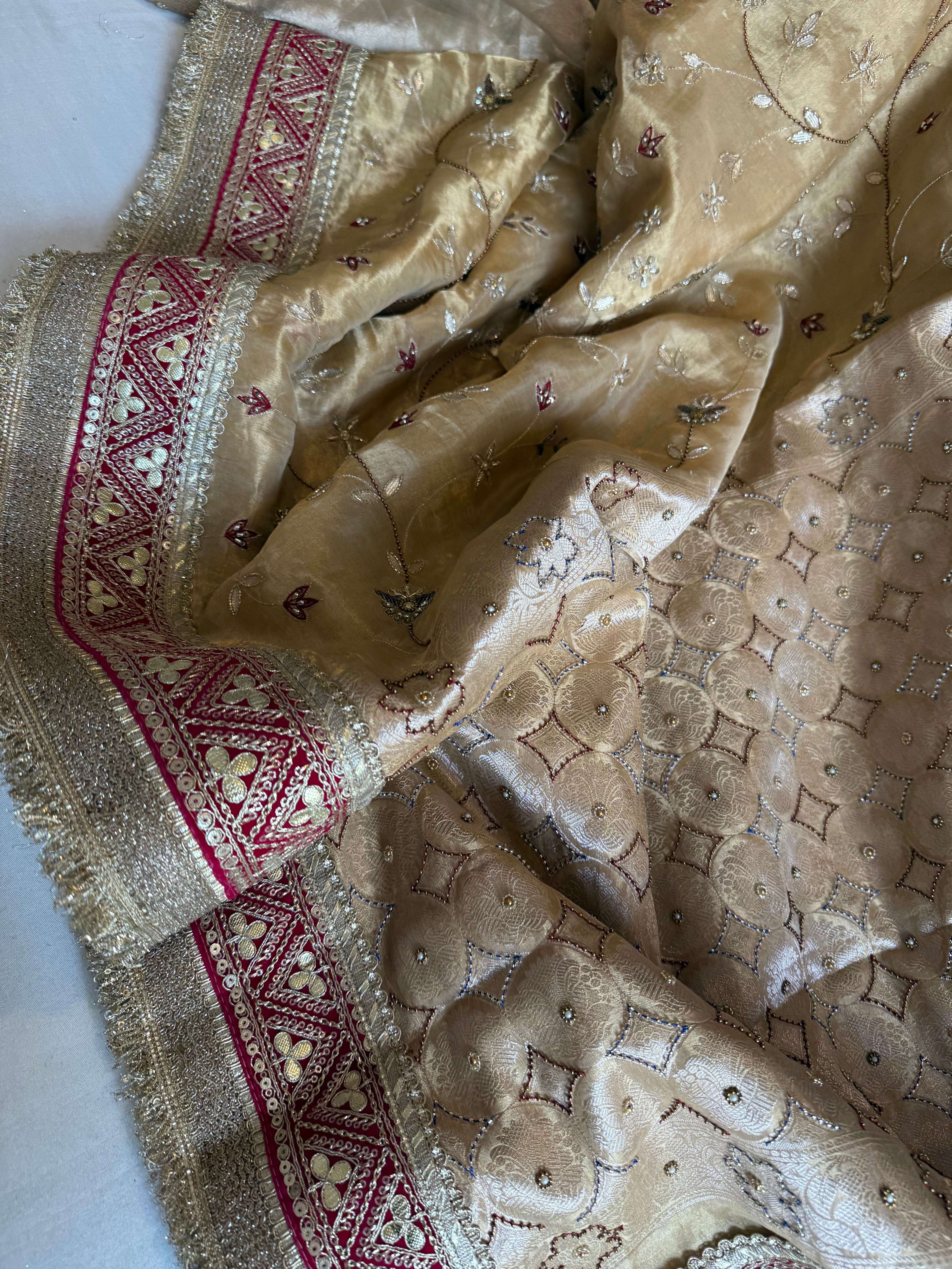 Kutchi inspired “sheesham edit” mirror work and zardozi meenakari work hand embroidered saree