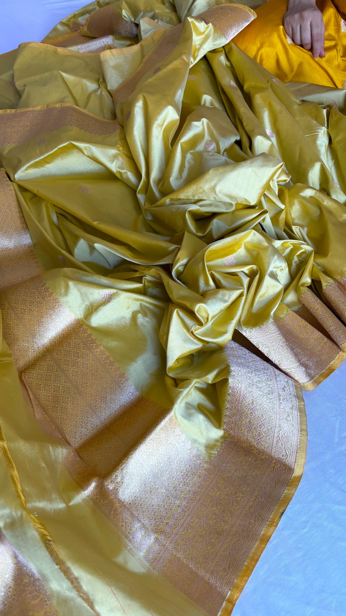 Banarasi lemonish gold katan kadhwa silk suit set