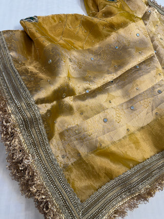 Cocktail wali saree - Metallic gold tissue silk heavy hand embroidered saree
