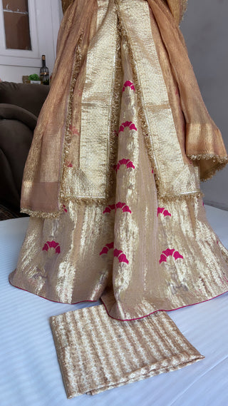 Nude pink tissue silk kali wala lehenga