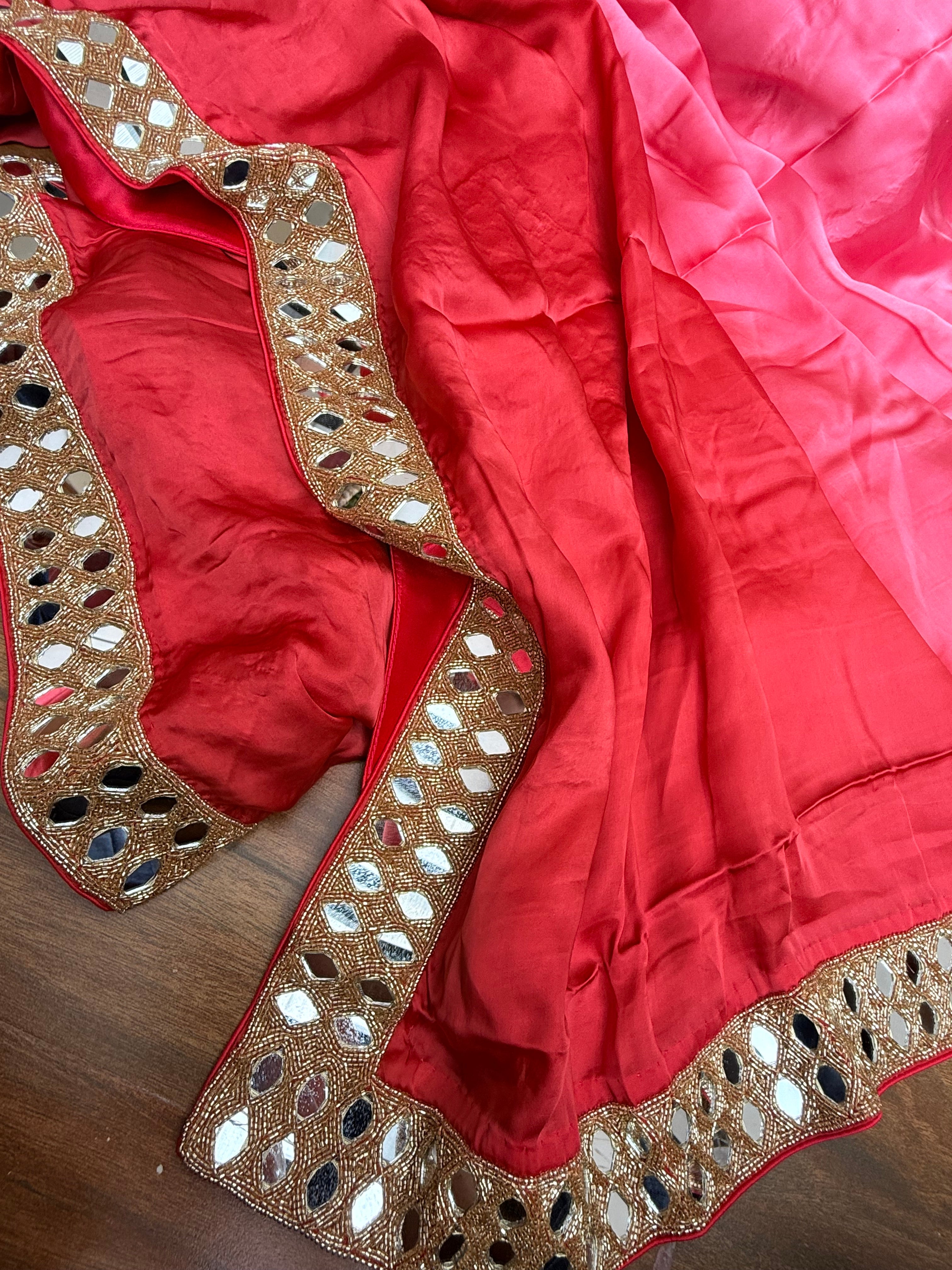 Tyohaar edit - Gajri shaded red mashru satin silk mirrorwork kadhwa saree