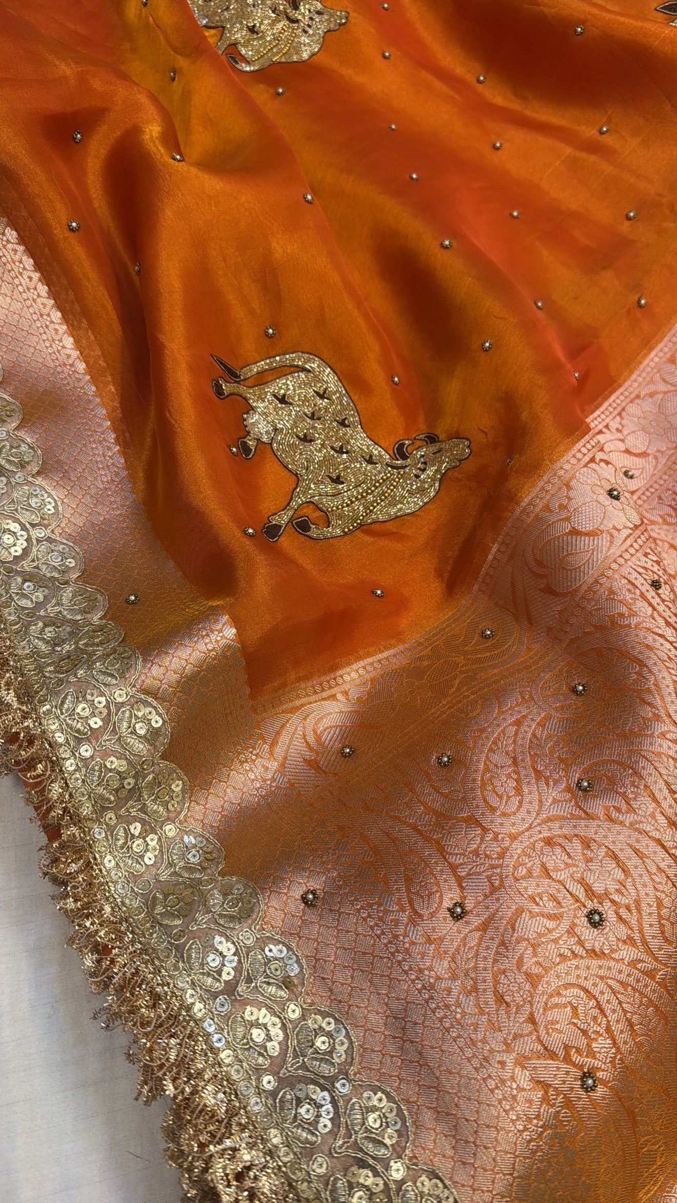 Dulhan ki maa wali saree - Husn tissue silk hand embroidered kadhwa sarees