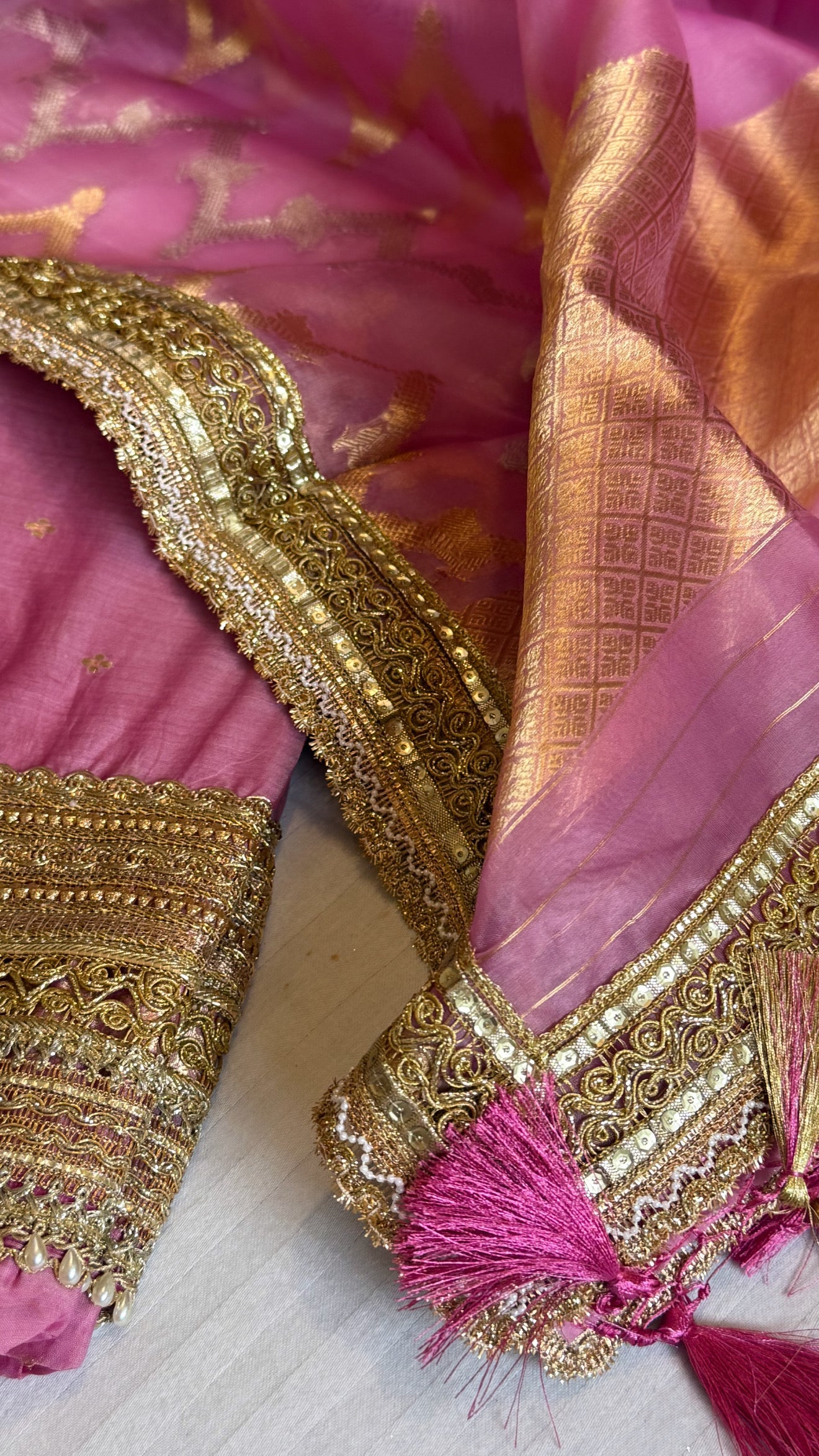 Banarasi kora silk kadhwa buti gotapatti suit set
